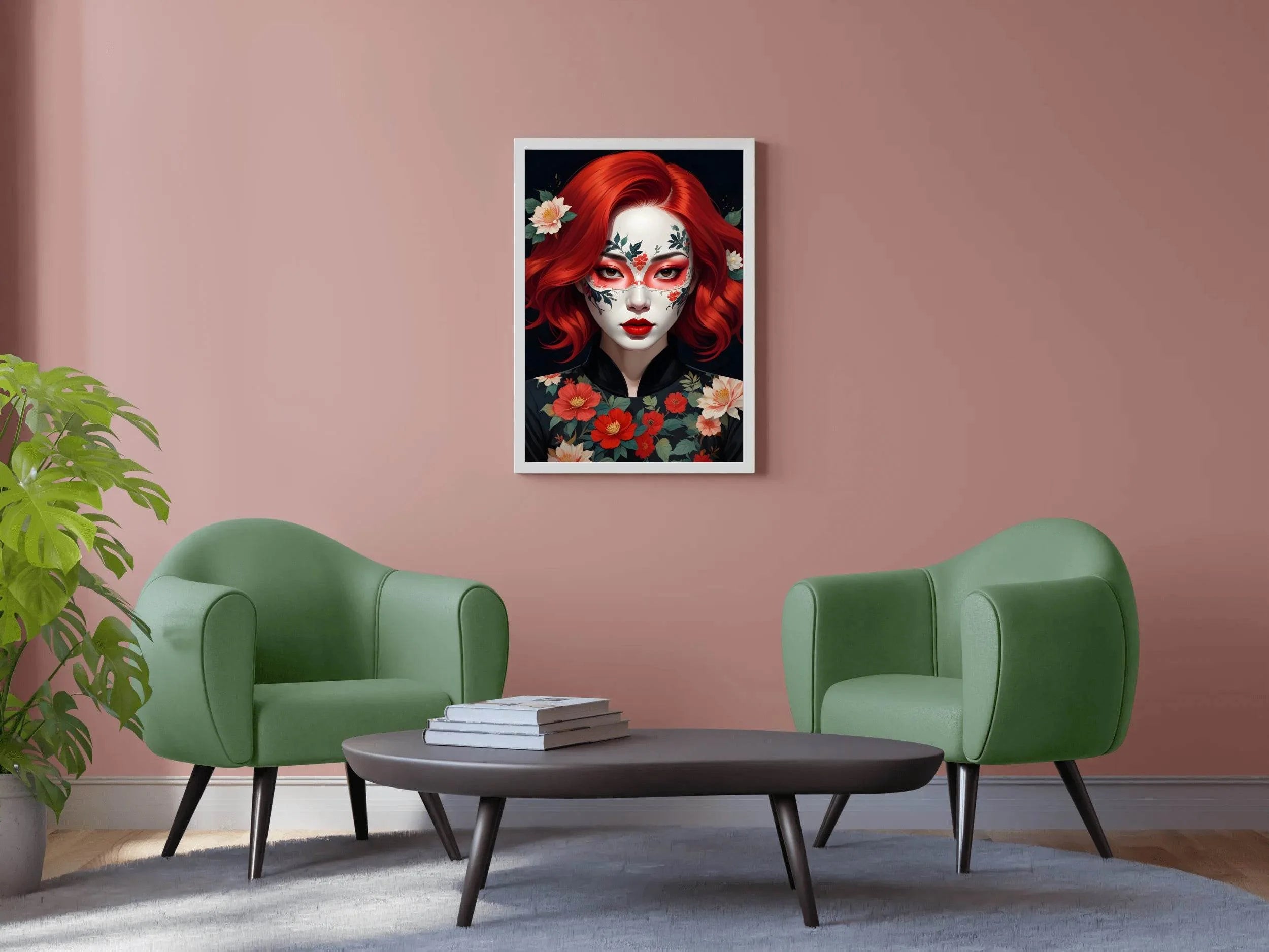 Asian Character with Red Hair unique makeup Wall Art - beink online art store