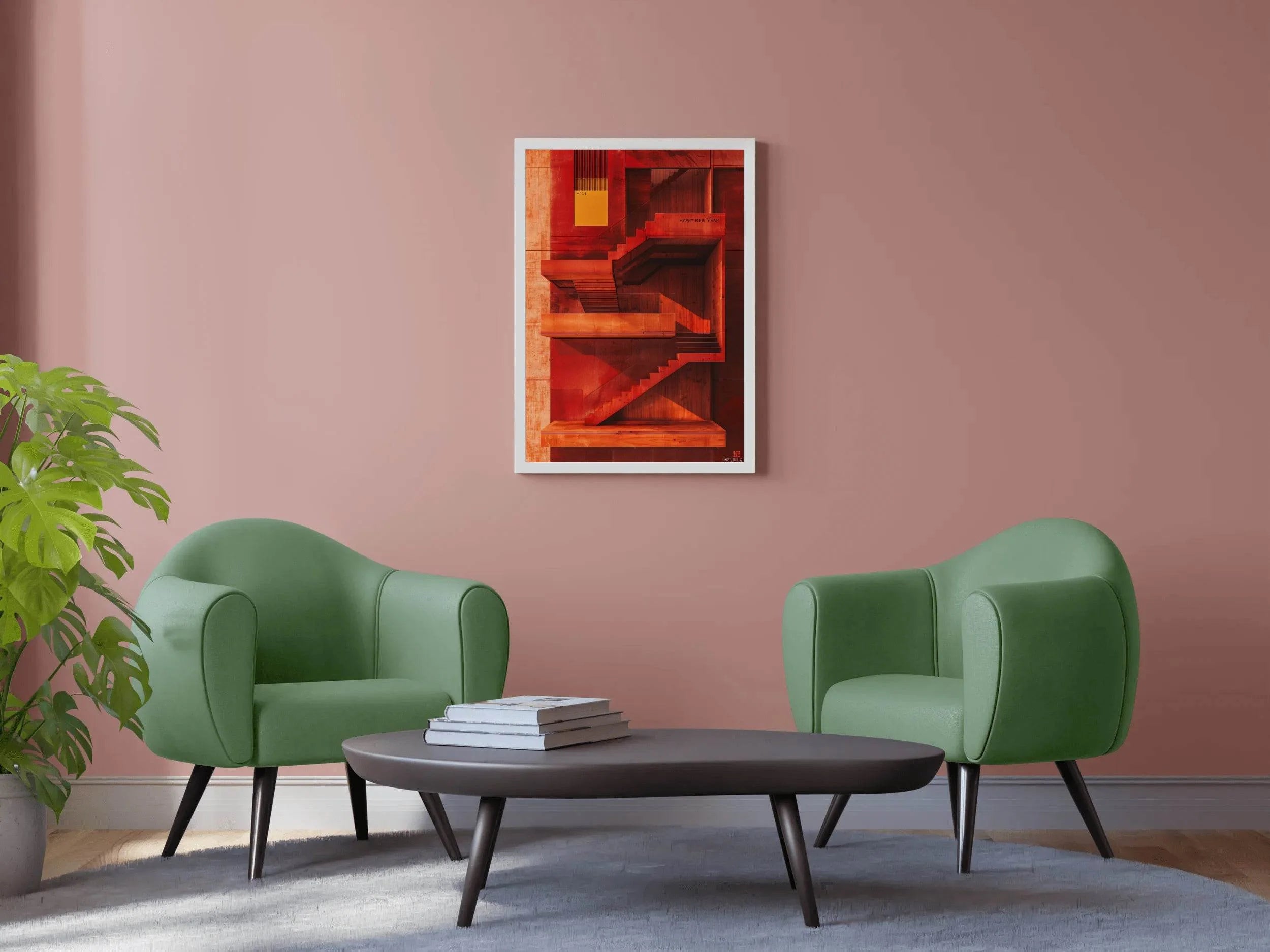 Red Stairs in Modern Building Wall Art - beink online art store