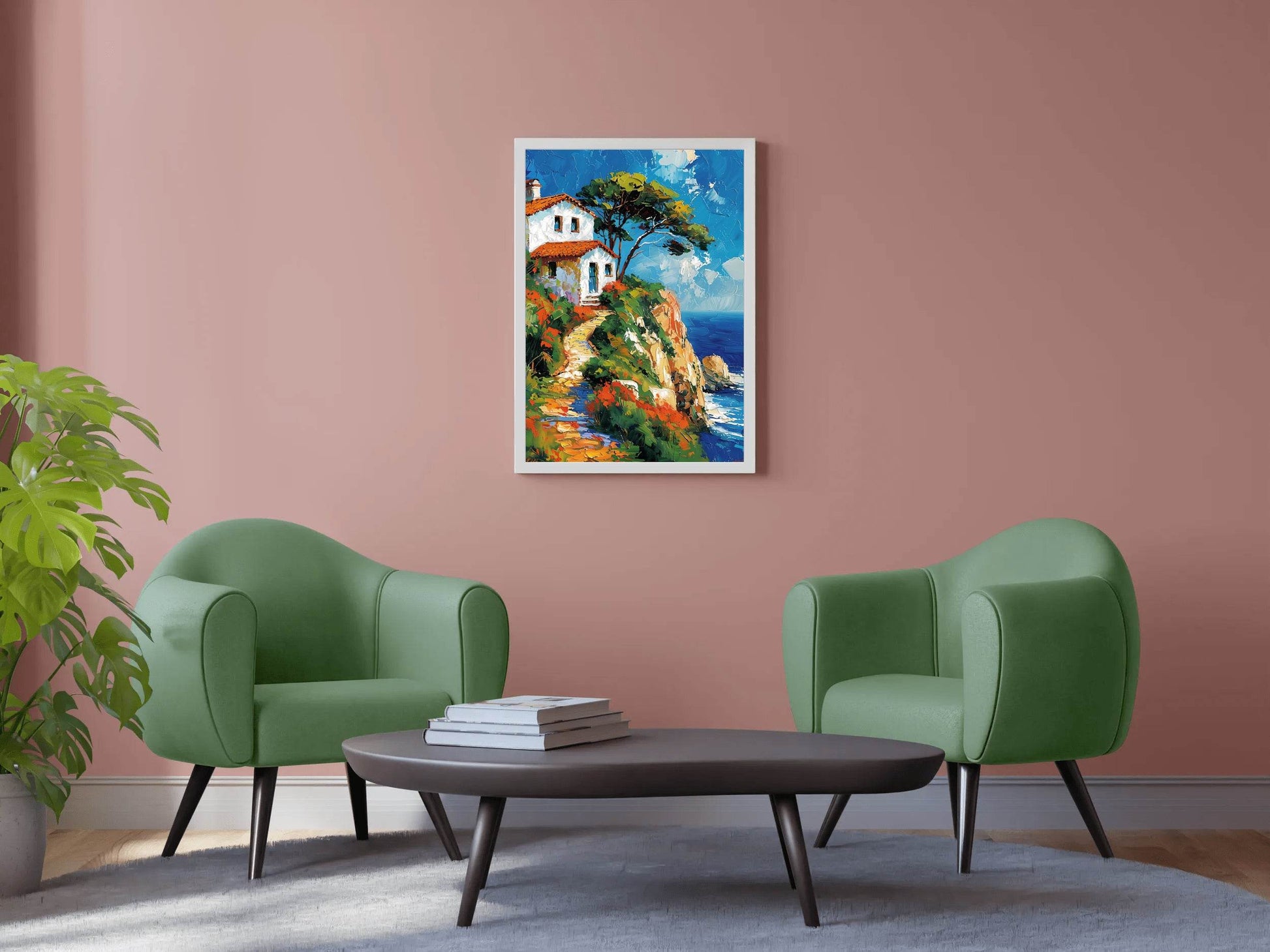 Painting Of Beach House On Cliff Wall Art - beink online art store