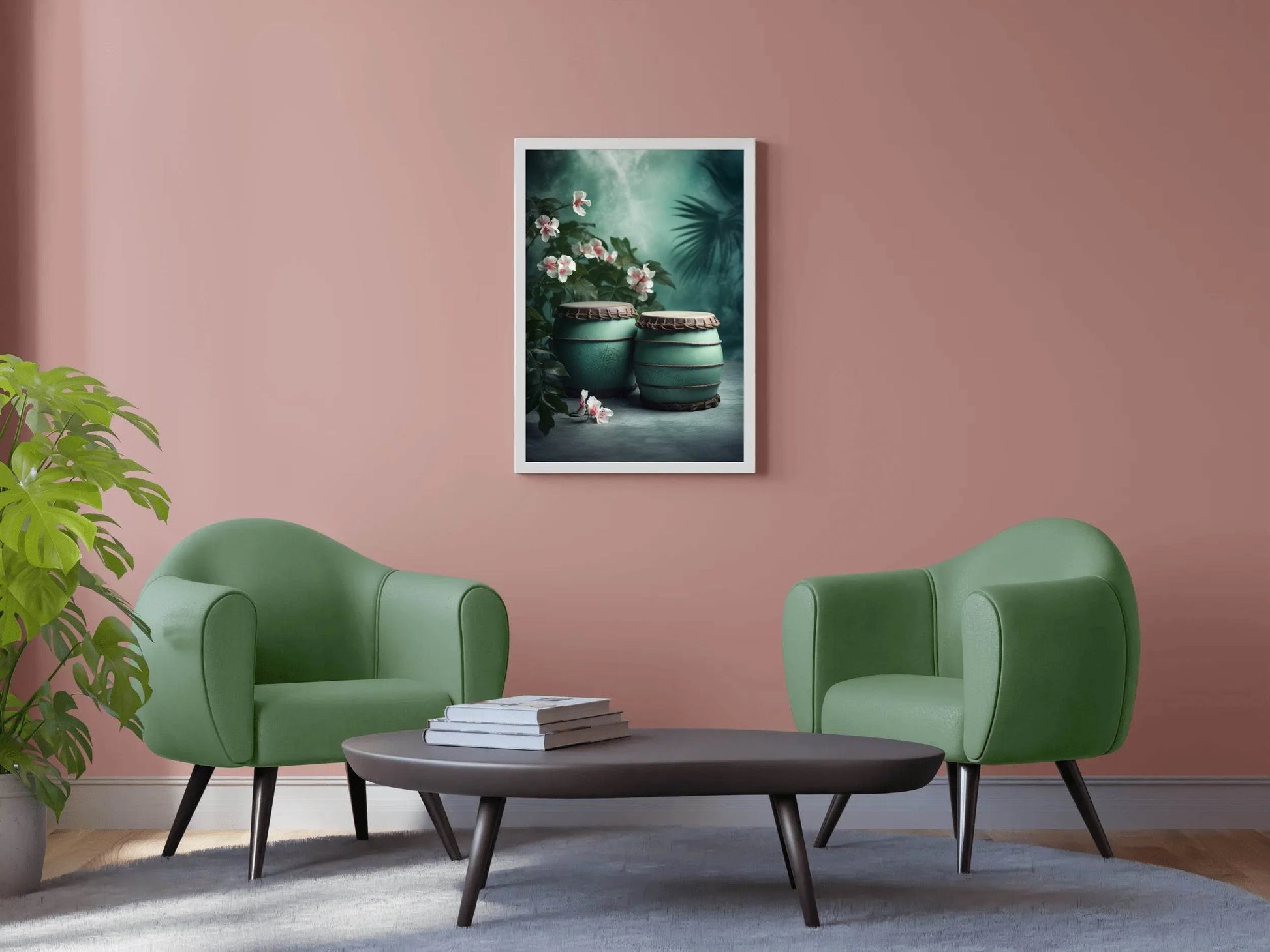 Traditional Turquoise Barrels Next to Flowers Wall Art - beink online art store