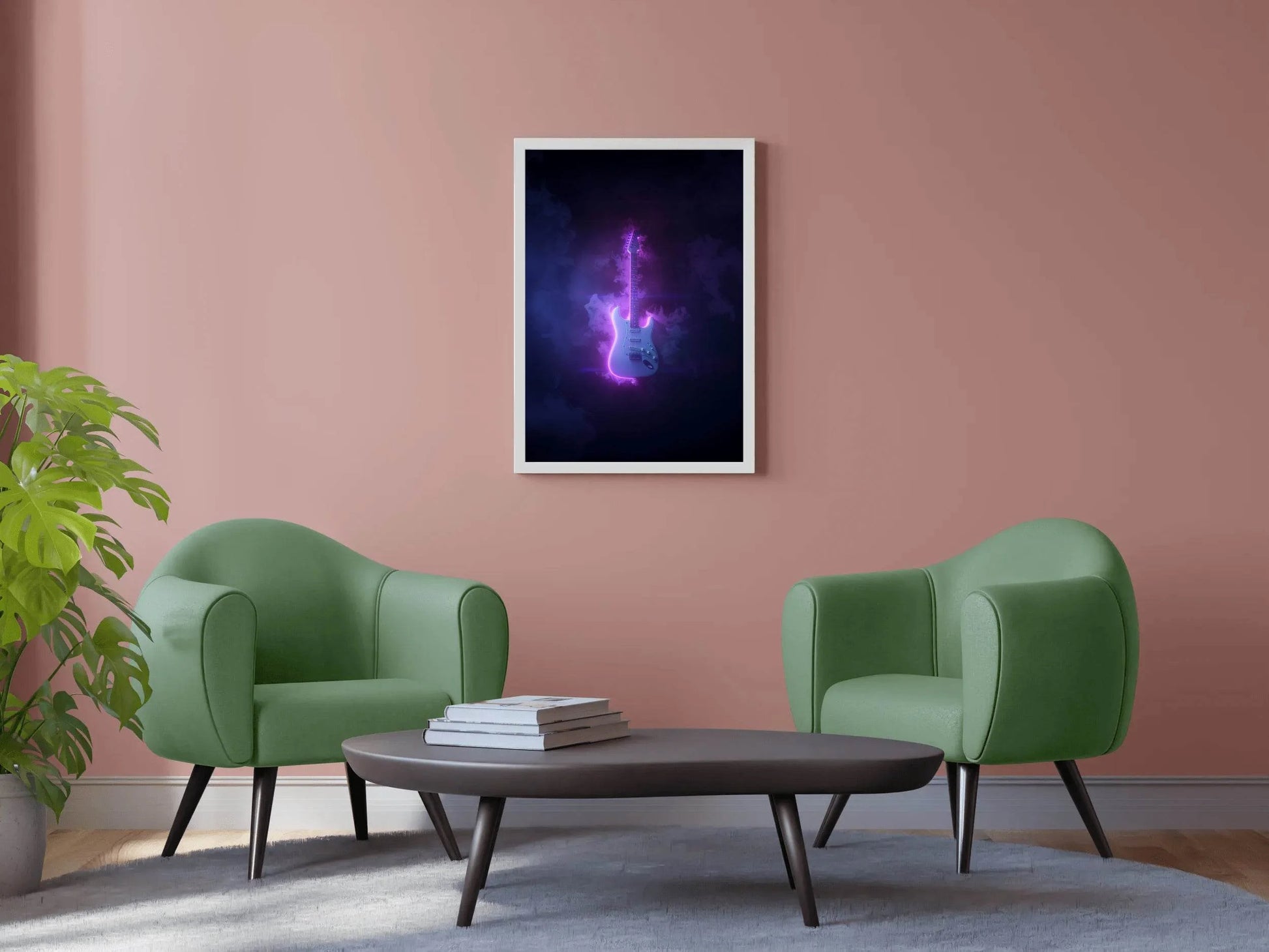 Electric Rock Guitar With Neon Lights Wall Art - beink online art store