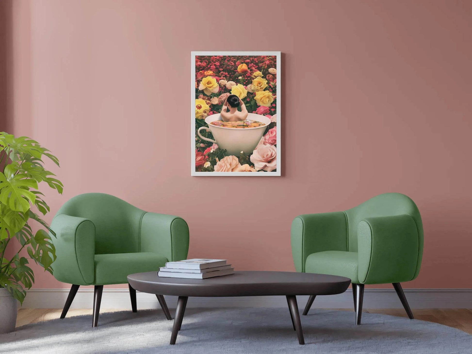 Woman in Tea Cup With Flower Background Wall Art - beink online art store