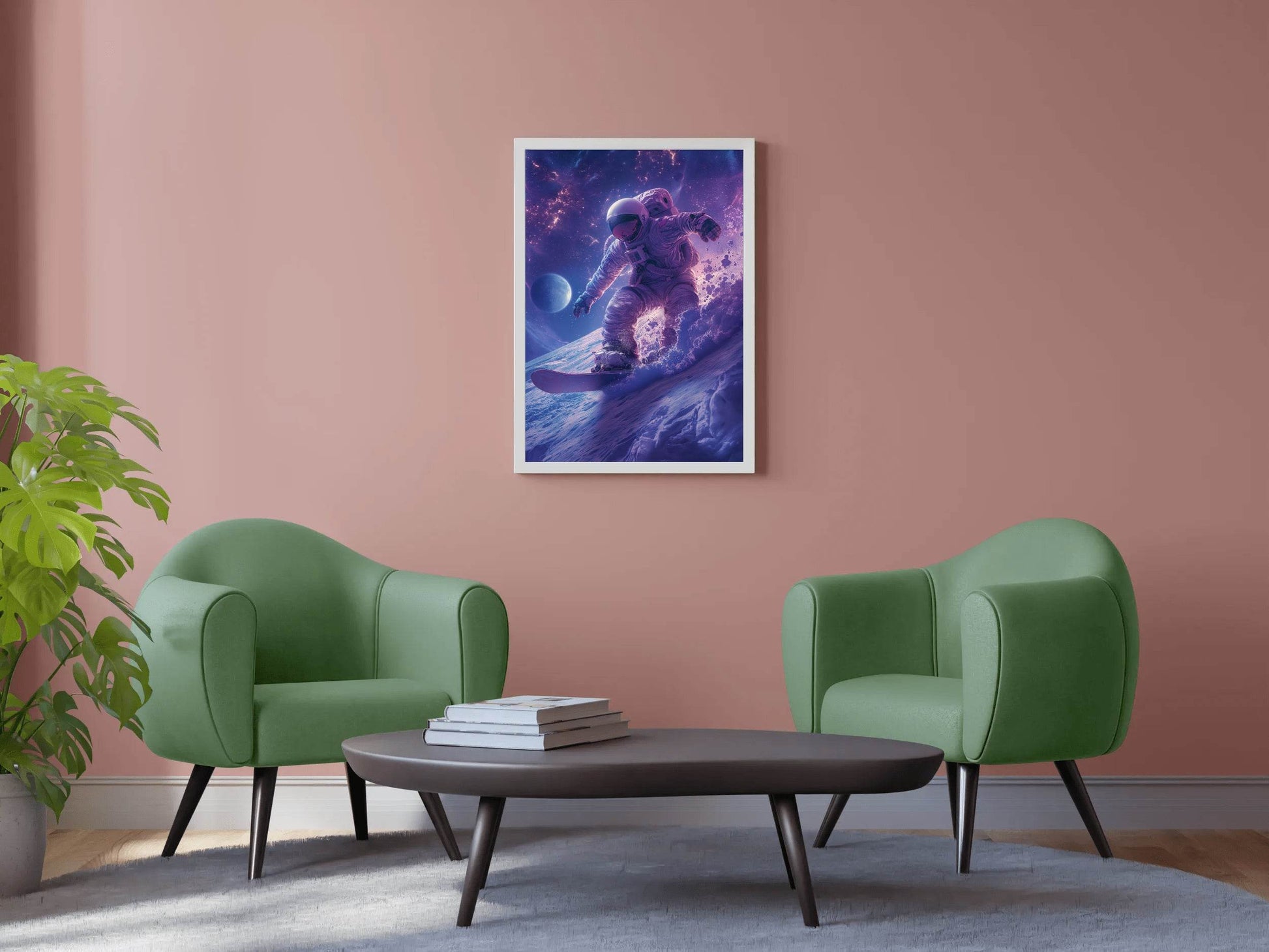 Astronaut with spacesuit on practicing snowboarding on the moon Wall Art - beink online art store