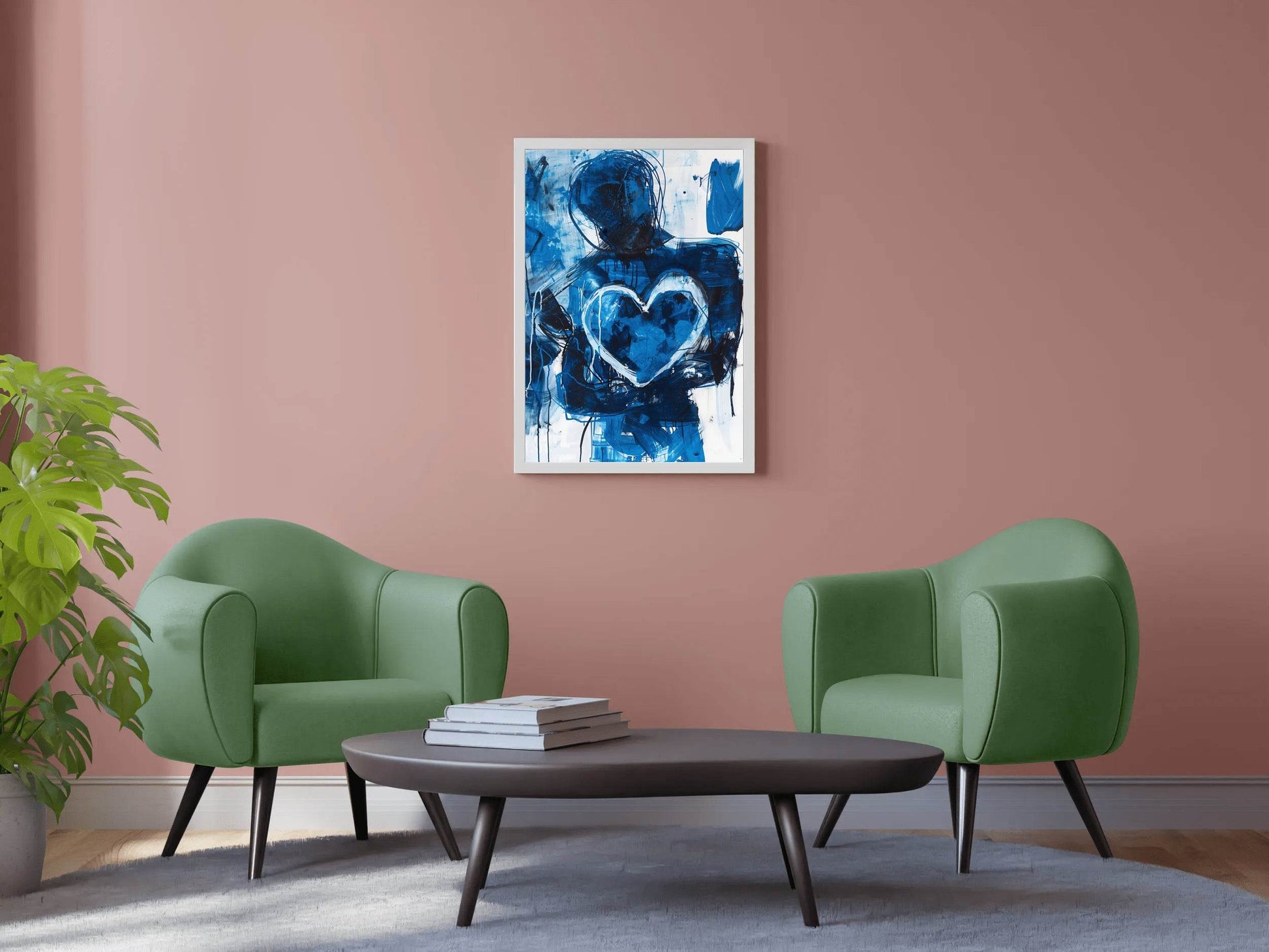 Blue Heart Painting With Oil Paint Wall Art - beink online art store