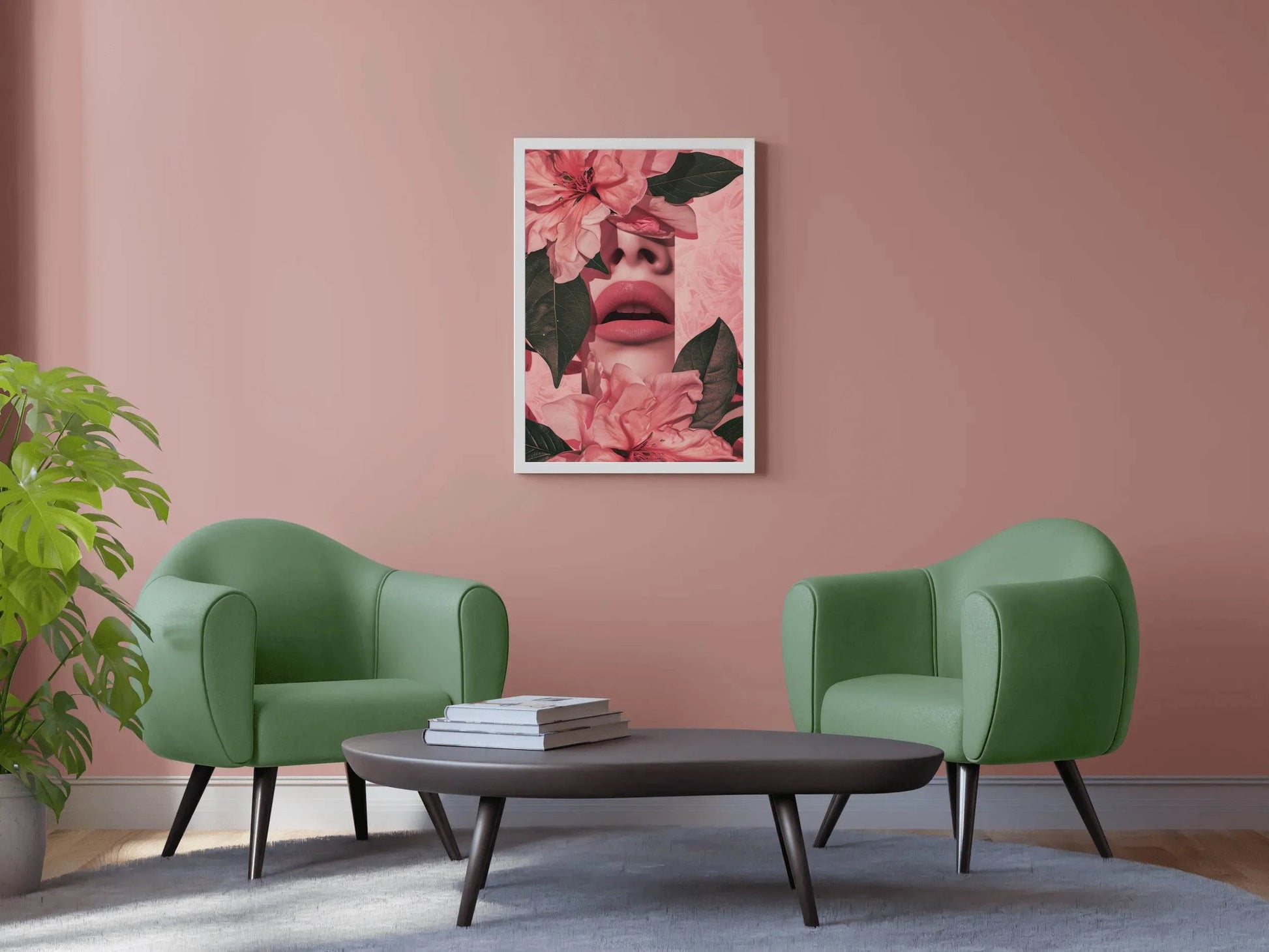 Woman's Face Partially Covered With Pink Flowers - beink online art store