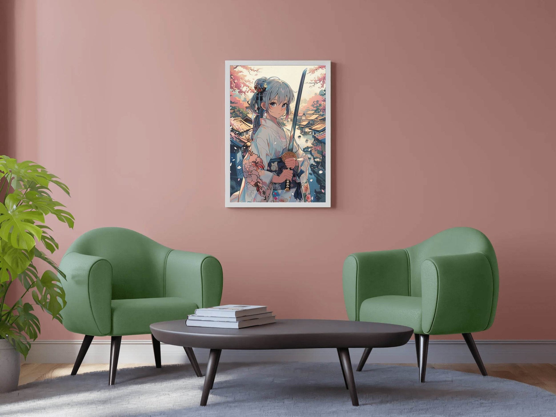 Girl Wearing Kimono Japanese Traditional in Garden Anime Wall Art - beink online art store