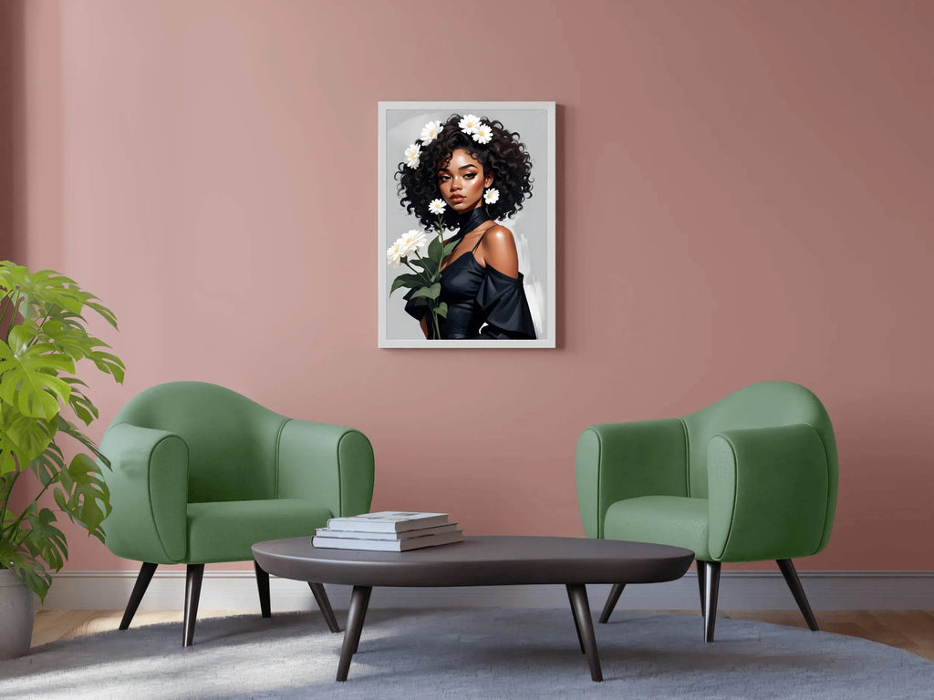 Black Girl with White Flower Wall Art - beink online art store