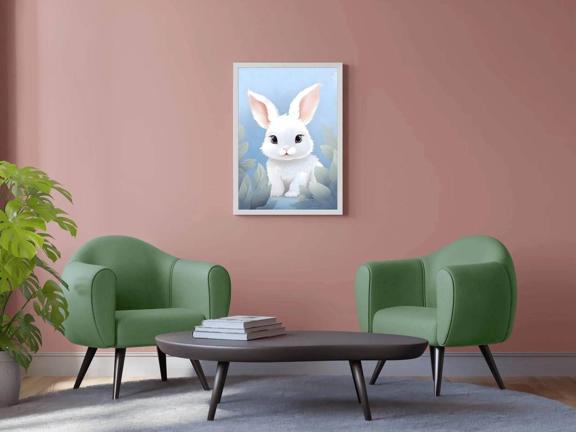 Cute Whit Little Cartoon Bunny Watercolor Painting - beink online art store