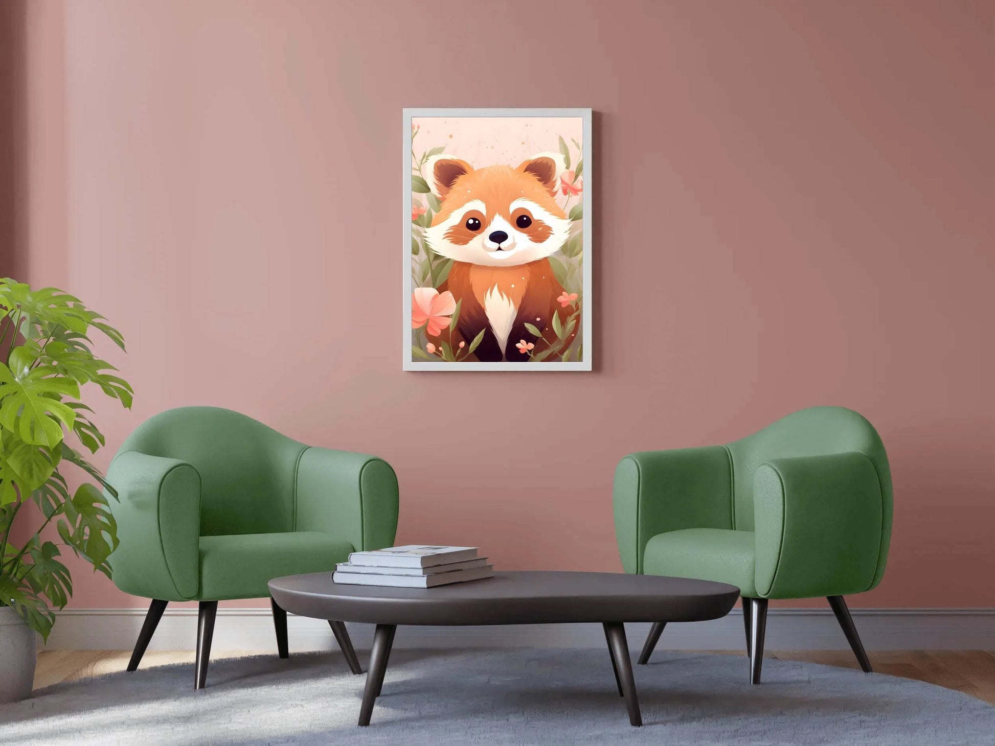 Red Baby Panda Sitting in Flowers - beink online art store