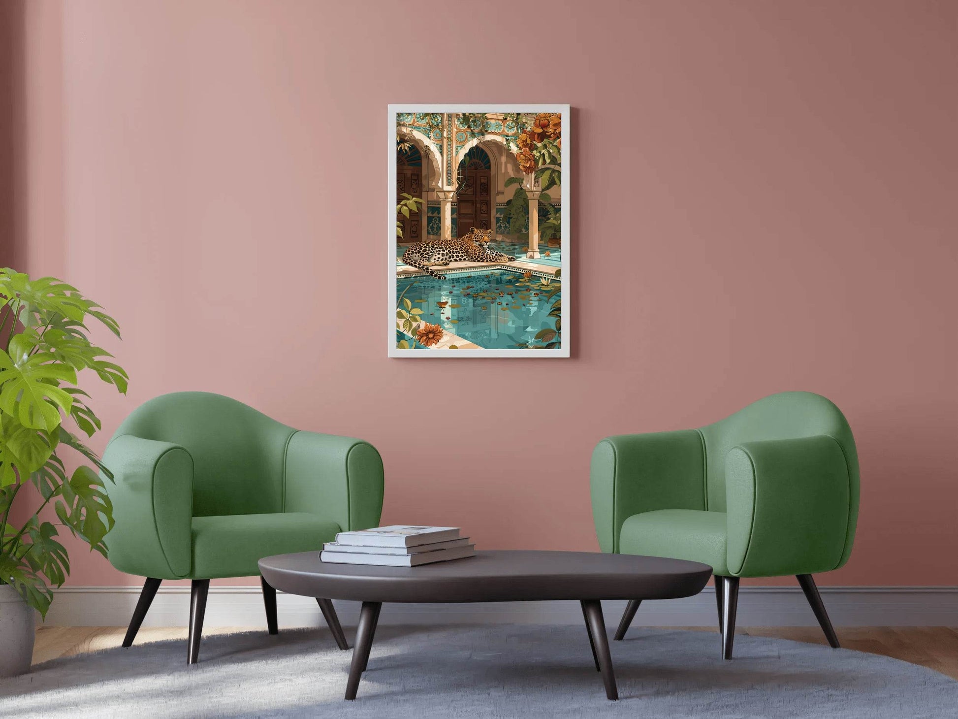 Painting of Tiger Sitting Near Blue Water Pool - beink online art store