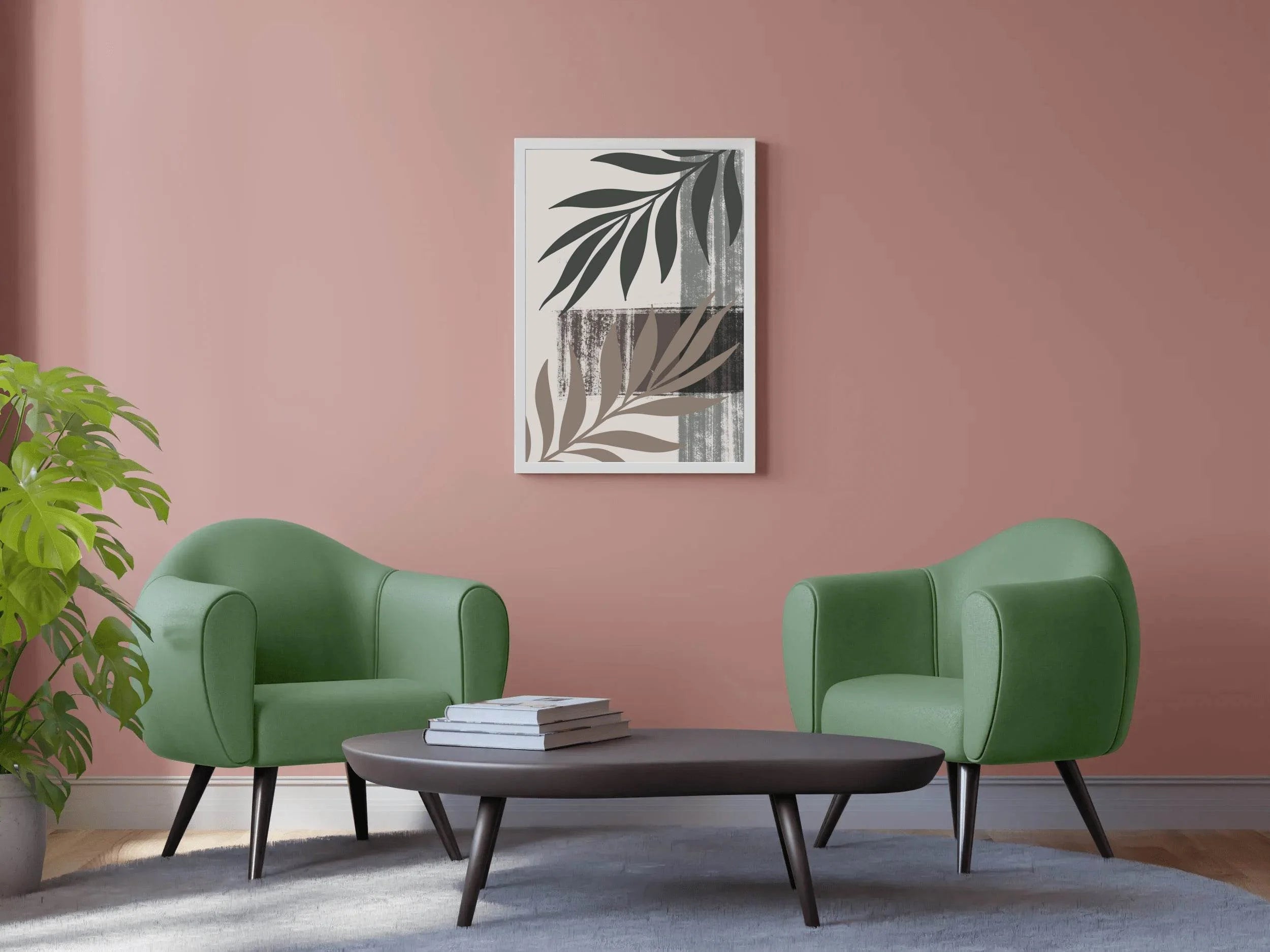 Minimalist Leaf Pattern with Grey Backround - beink online art store