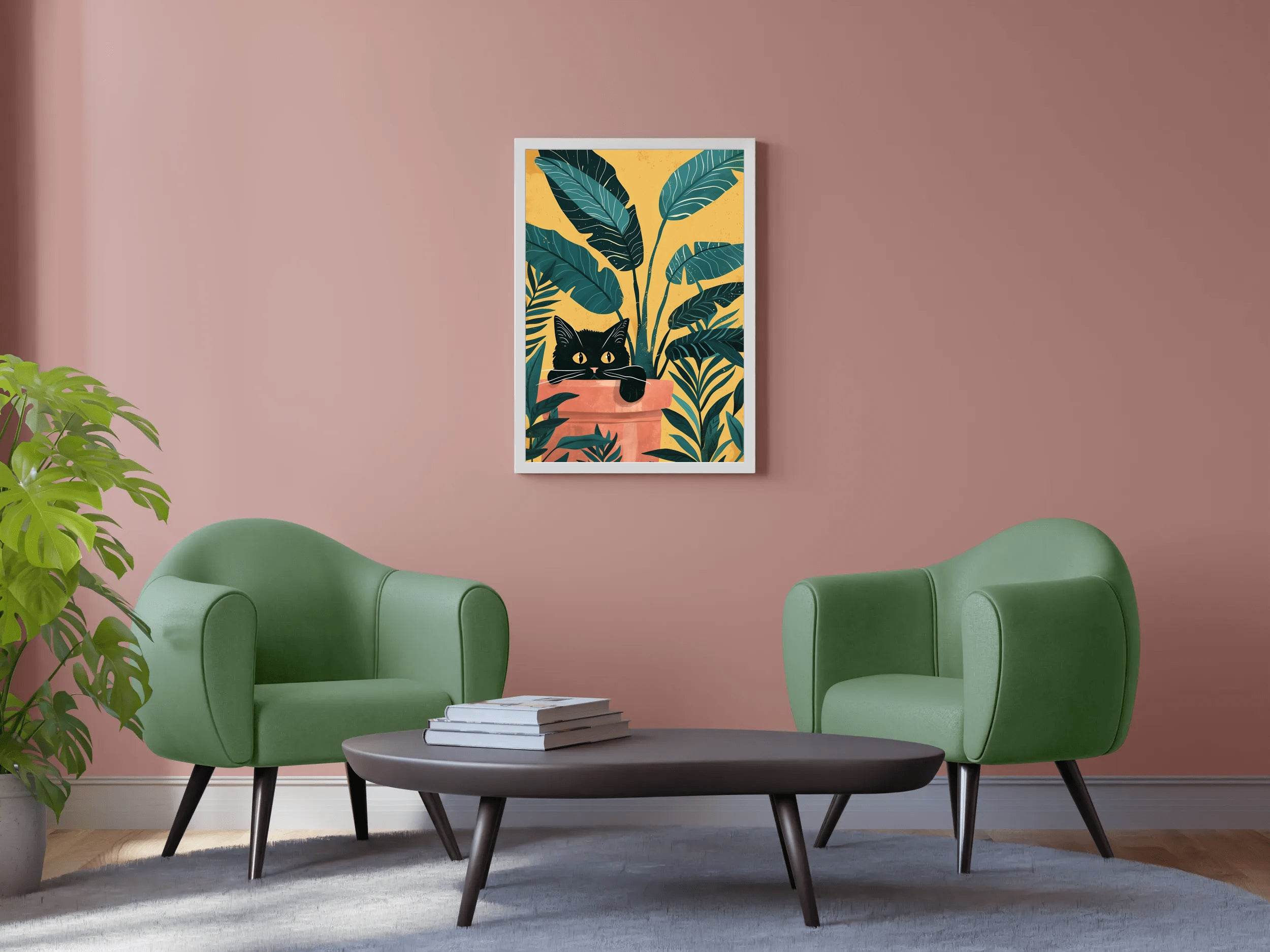 Black Cat With Floral Background Wall Art - beink online art store