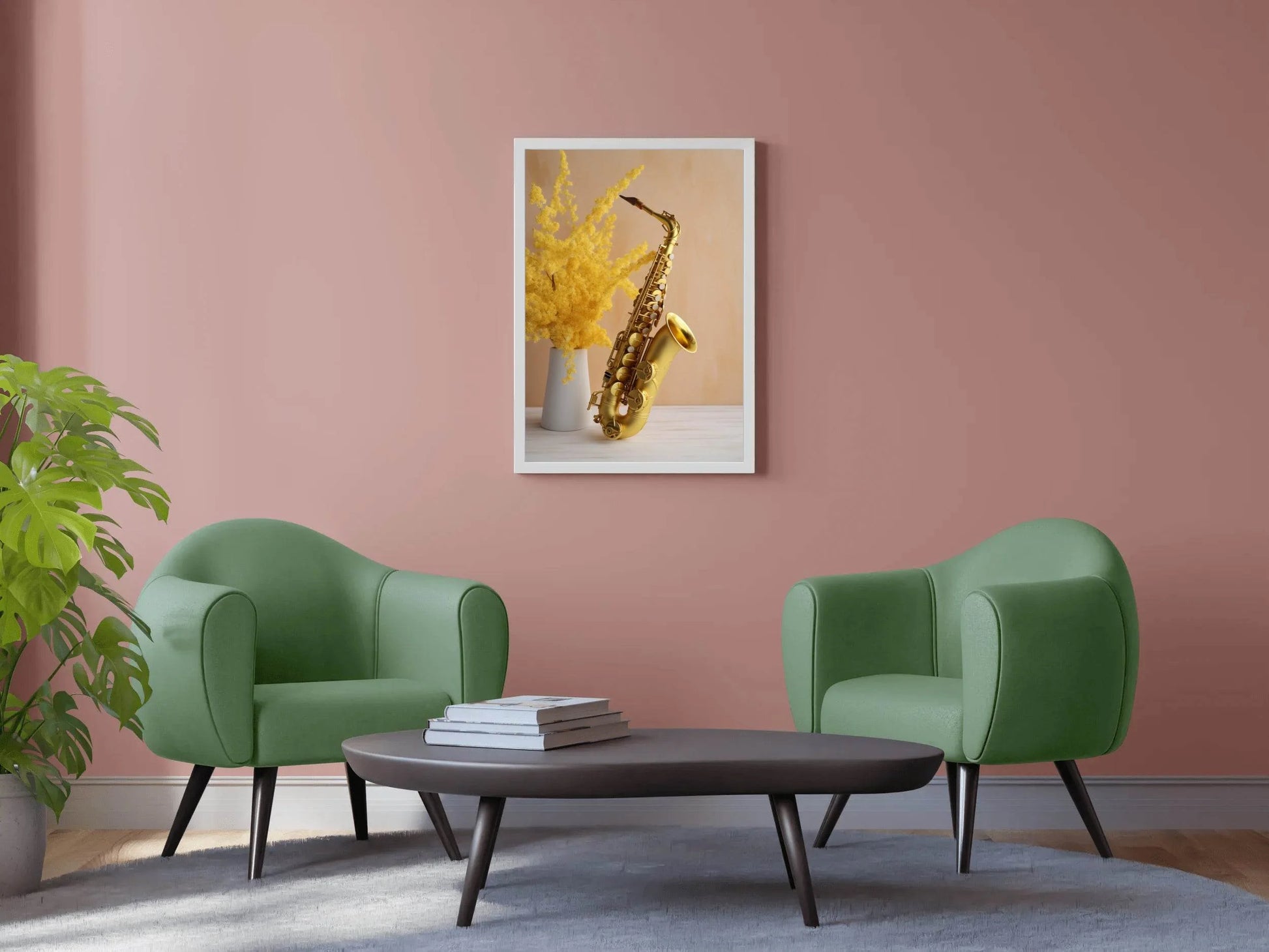 Golden Saxophone Next To Yellow Flowers Wall Art - beink online art store