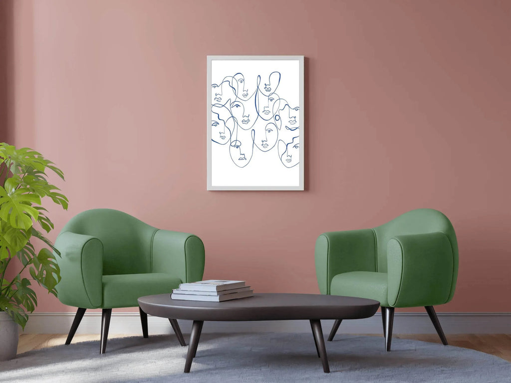 Blue and White Abstract Face Wall Art - beink online art store