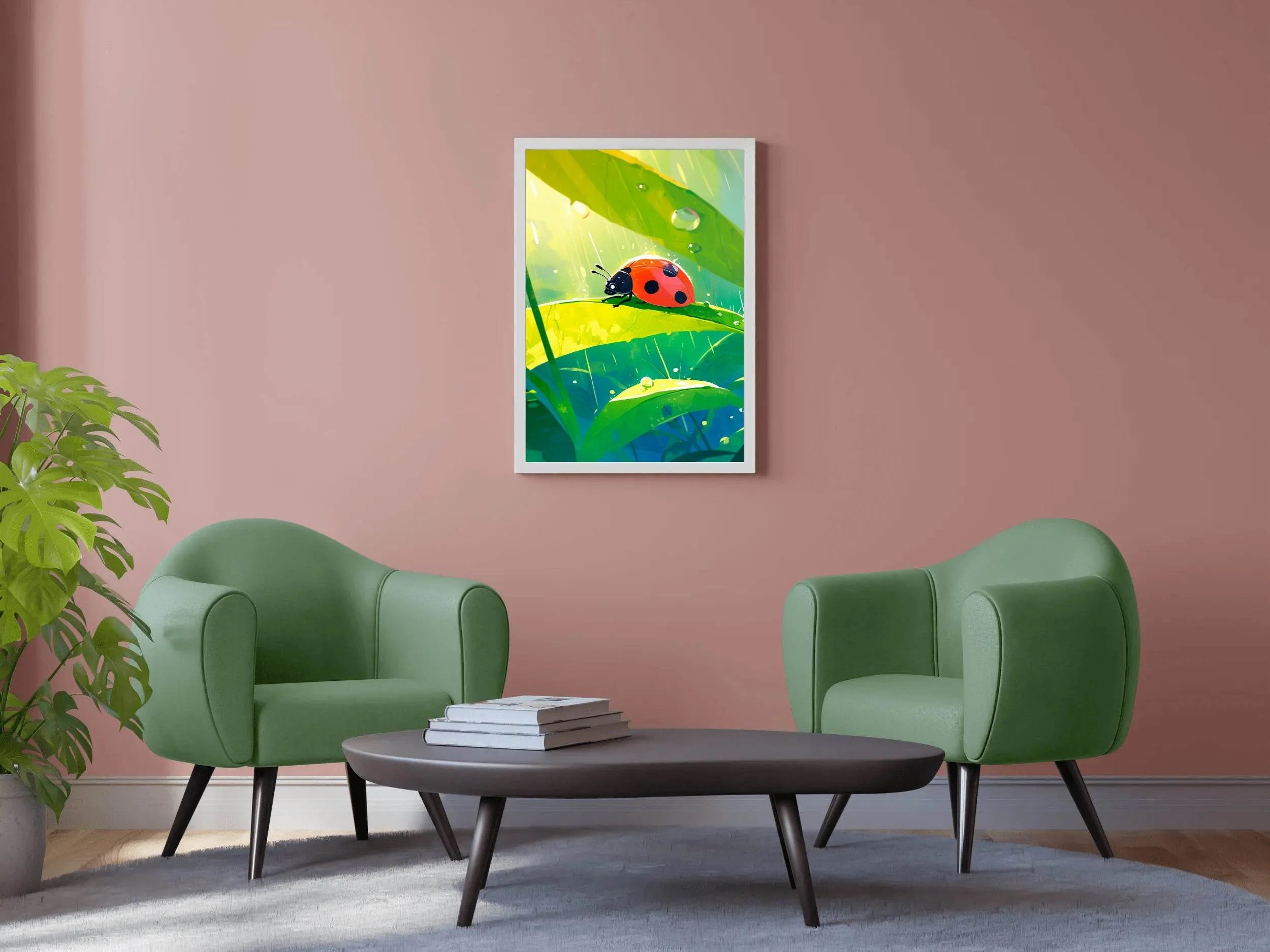 Ladybug on leaf Anime Wall Art - beink online art store