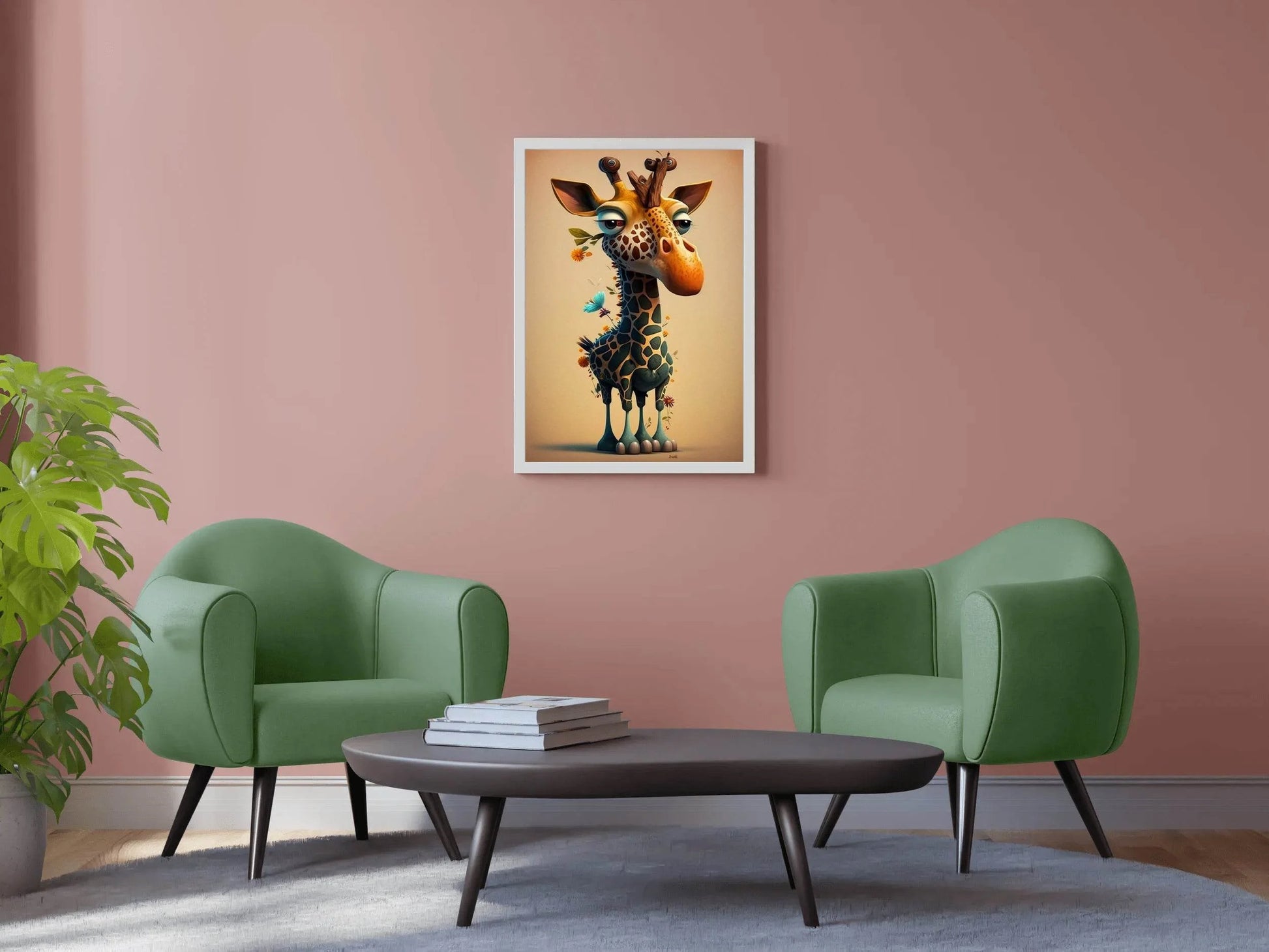 Cartoon Giraffe With Flower Animal Wall Art - beink online art store