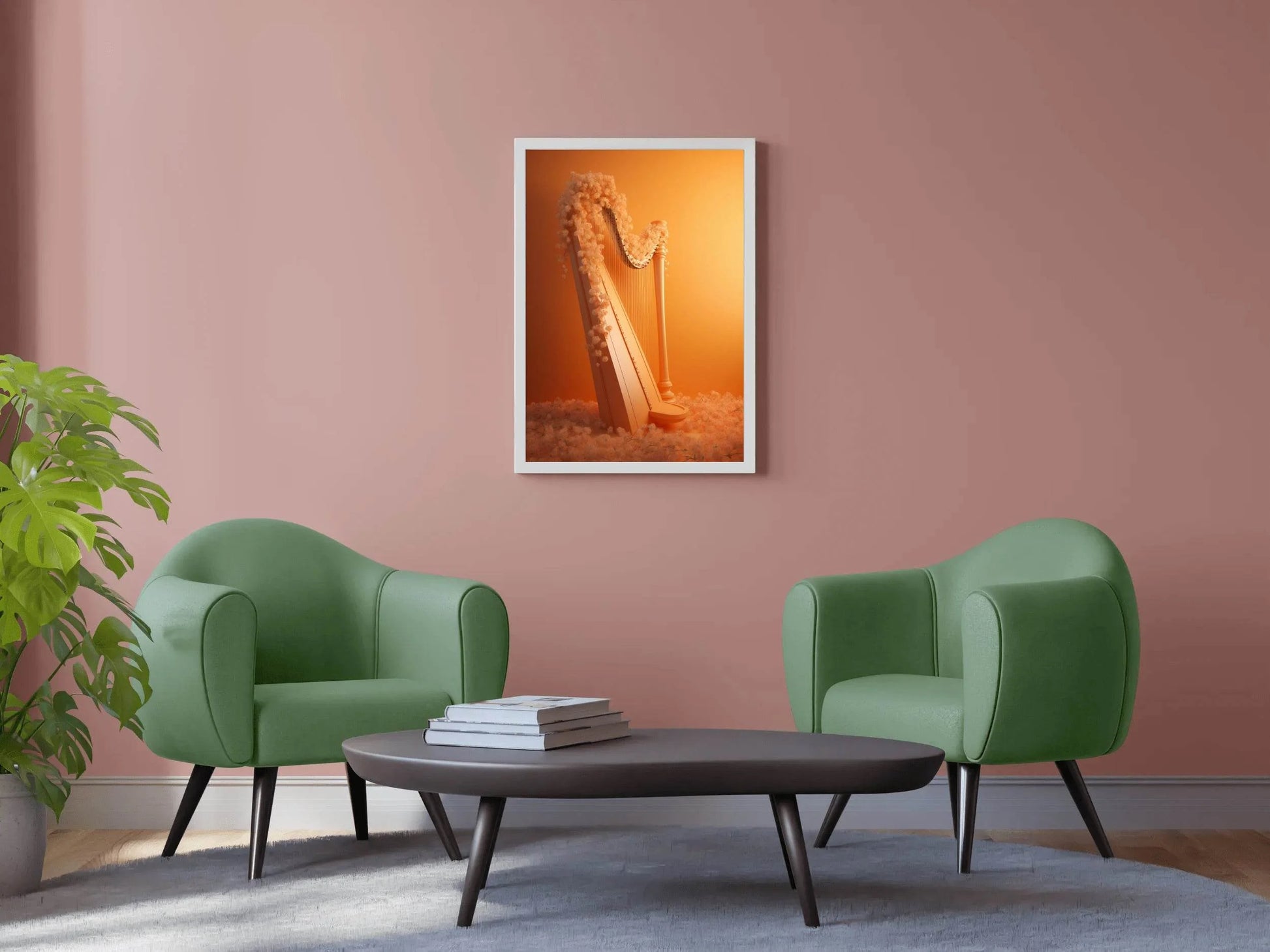 Harp With Flowers And Musical Notes Wall Art - beink online art store