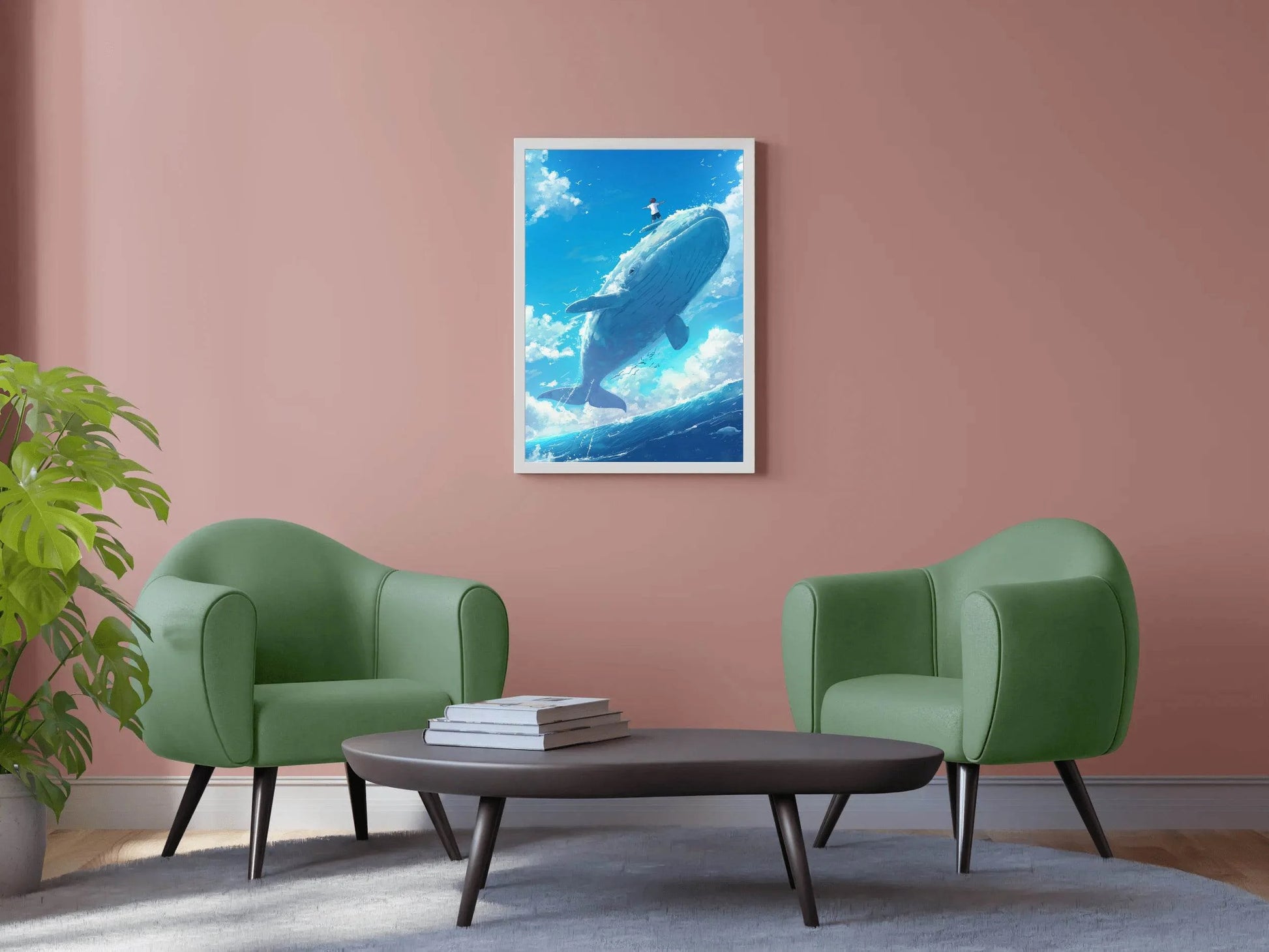 Painting of a Man Riding a Whale - beink online art store