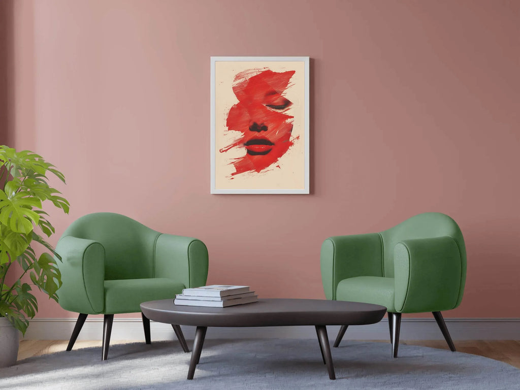 A Woman's Face In Red Wall Art - beink online art store