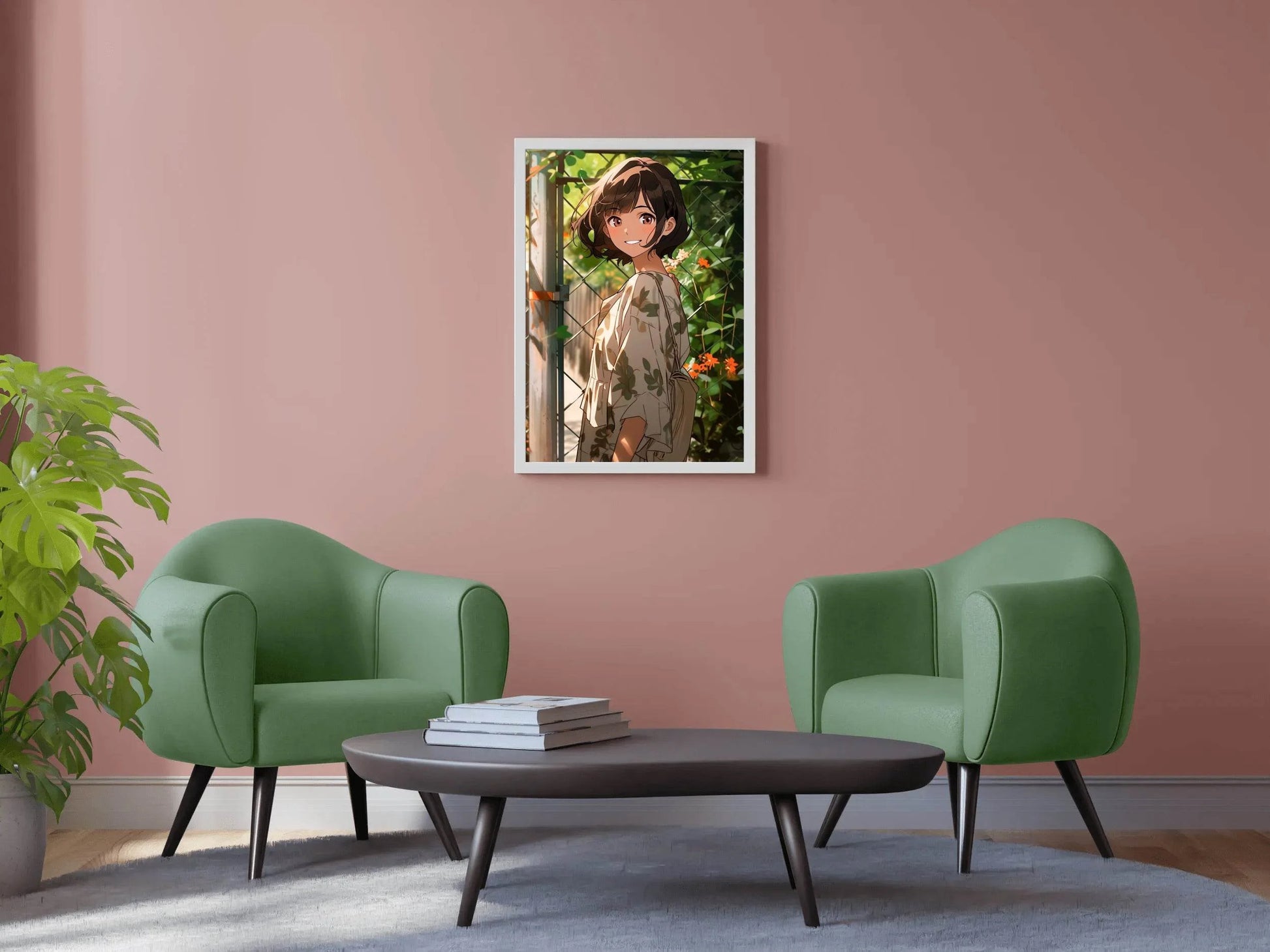 Beautiful Anime Character Garden scene - beink online art store