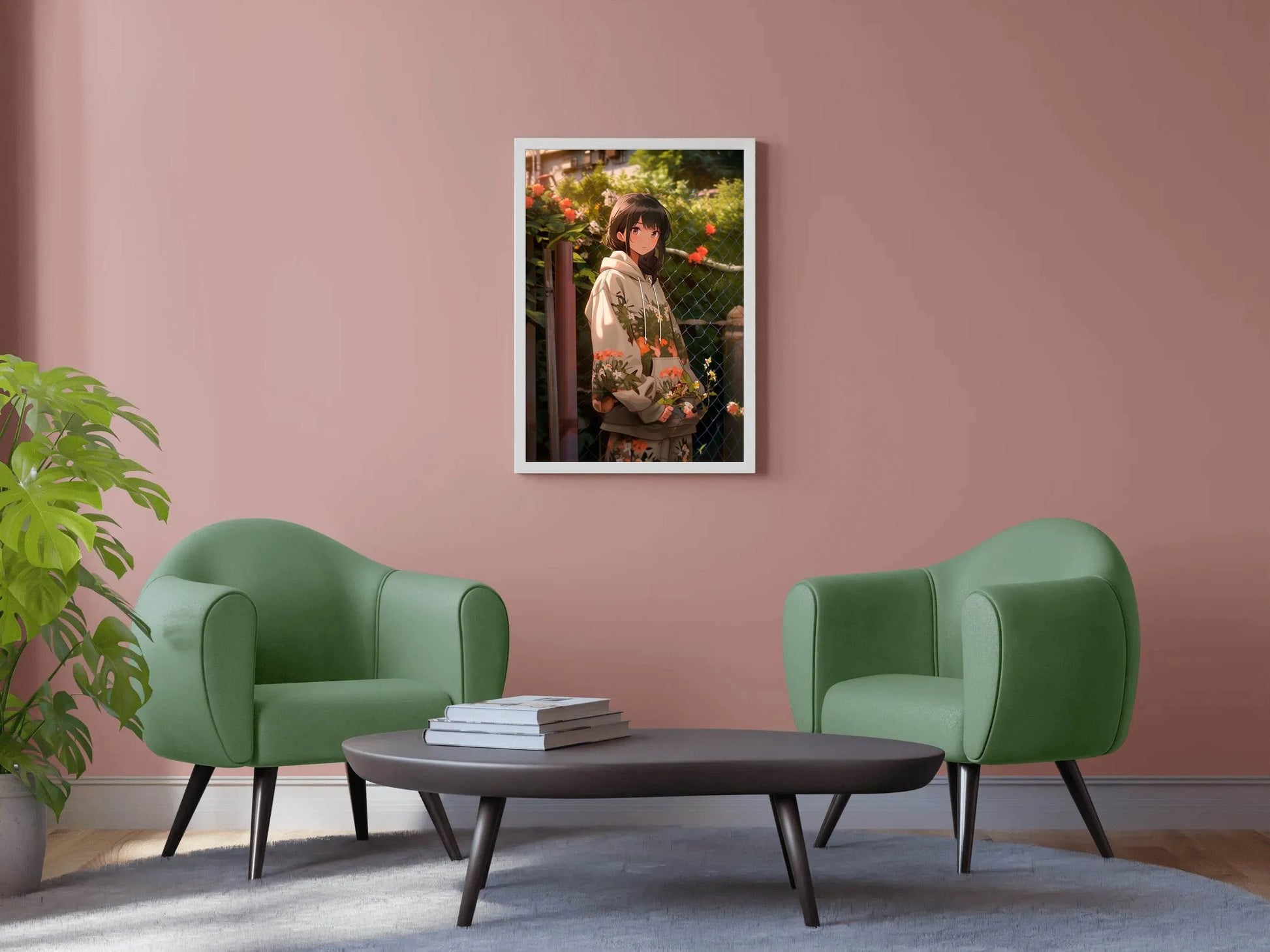 Beautiful Anime woman in Garden Anime Wall Art - beink online art store