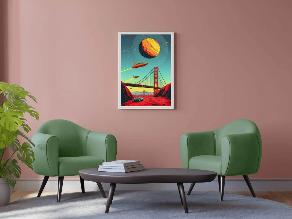 Imaginary Drawing of A Spaceship Crossing The Bridge Wall Art - beink online art store