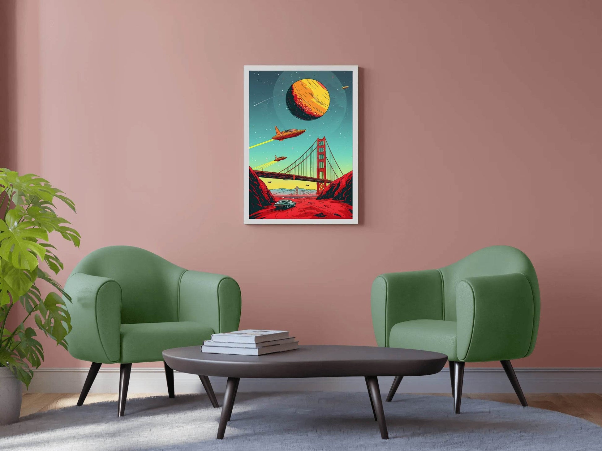 Imaginary Drawing of A Spaceship Crossing The Bridge Wall Art - beink online art store