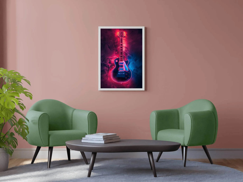 Electric Guitar With Neon Light Wall Art - beink online art store