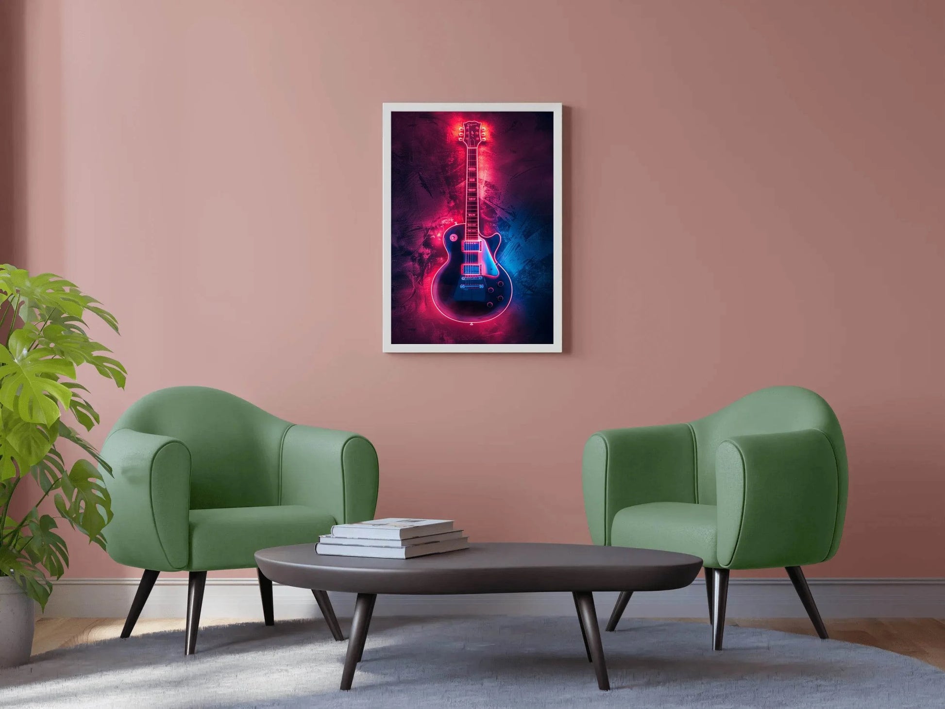Electric Guitar With Neon Light Wall Art - beink online art store
