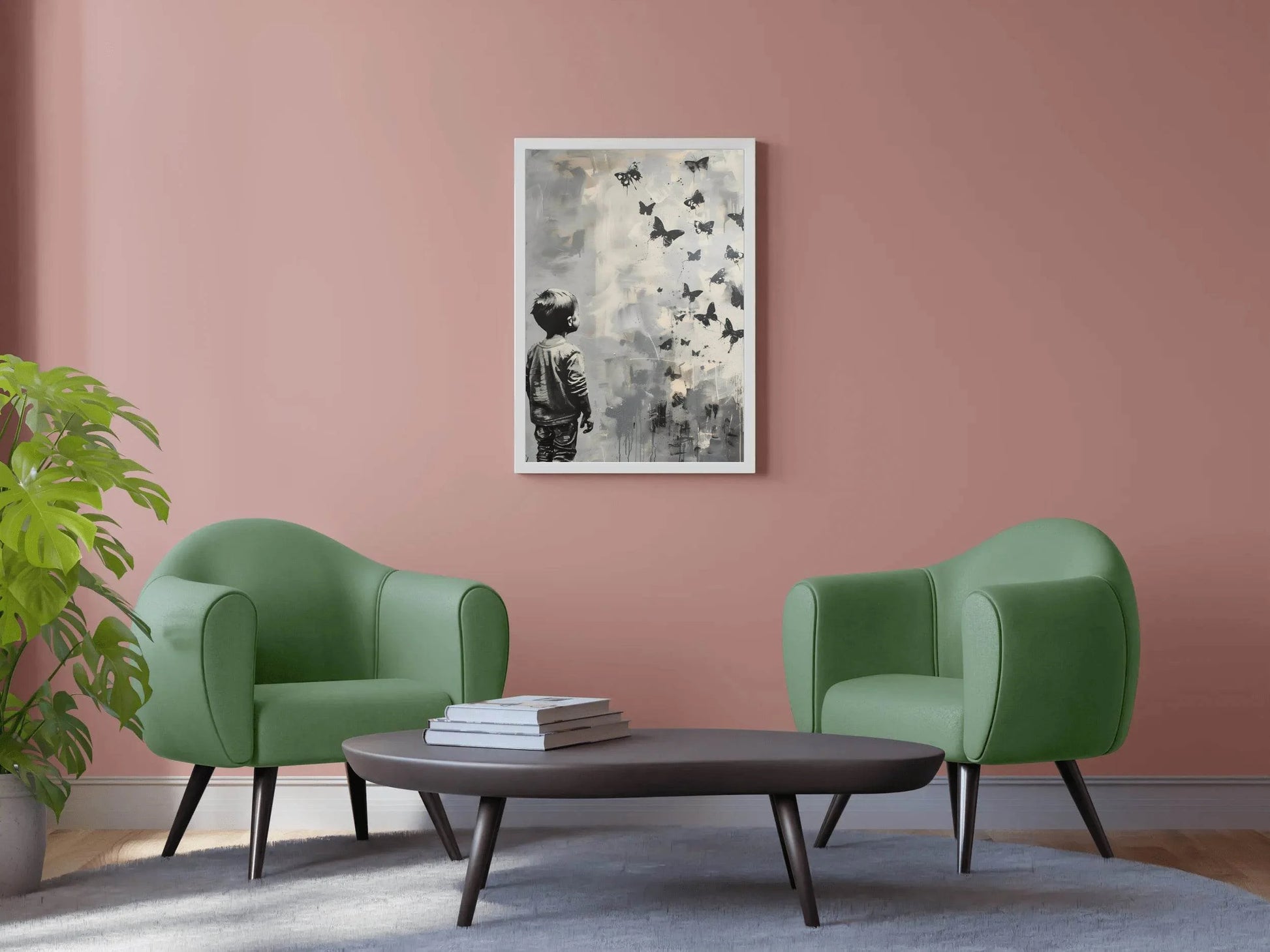 A Kid Watching Butterflies - Childhood Memory Wall Art - beink online art store