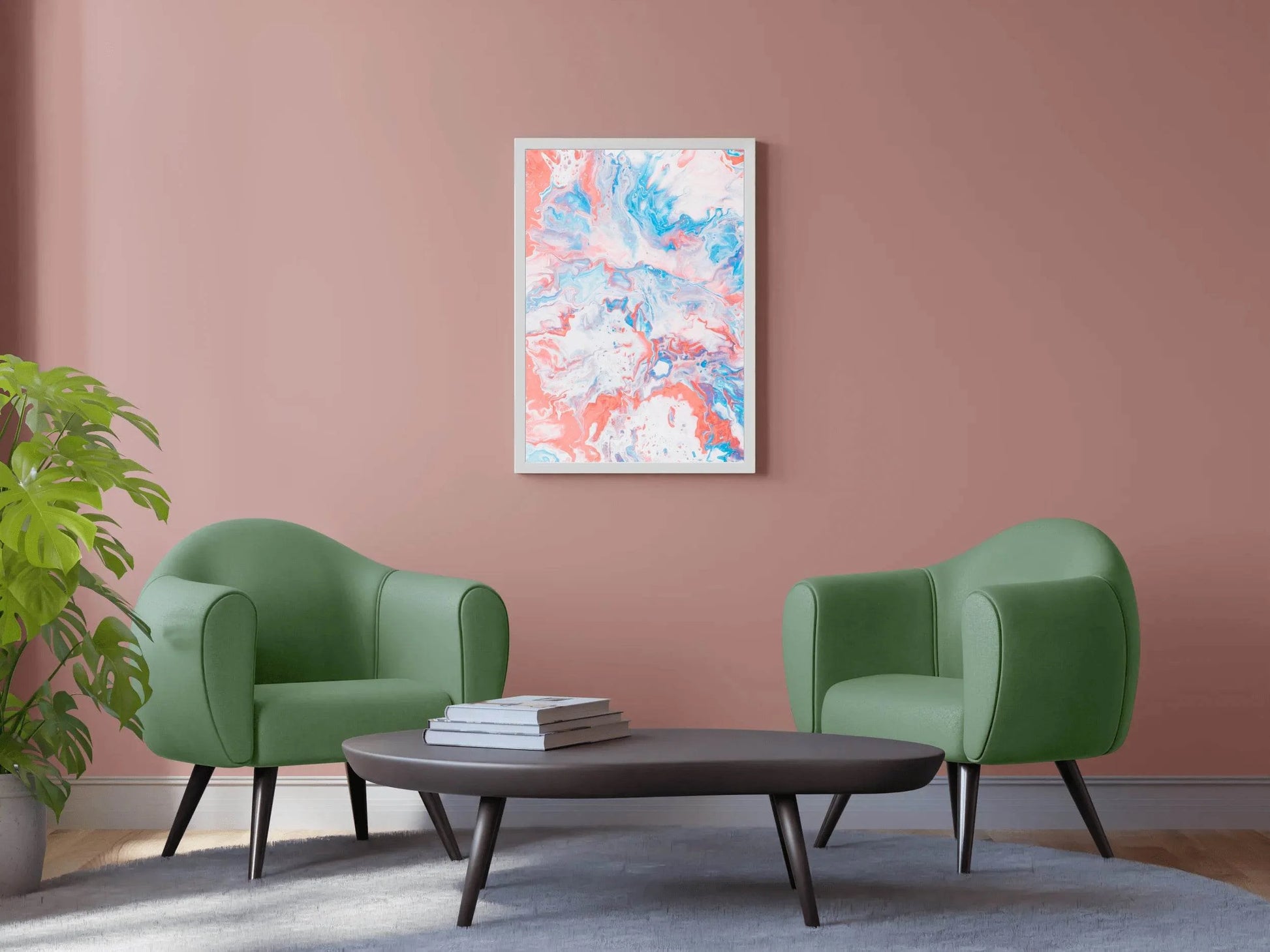 Spread of Aqua Pink Oil Paint Abstract Wall Art - beink online art store