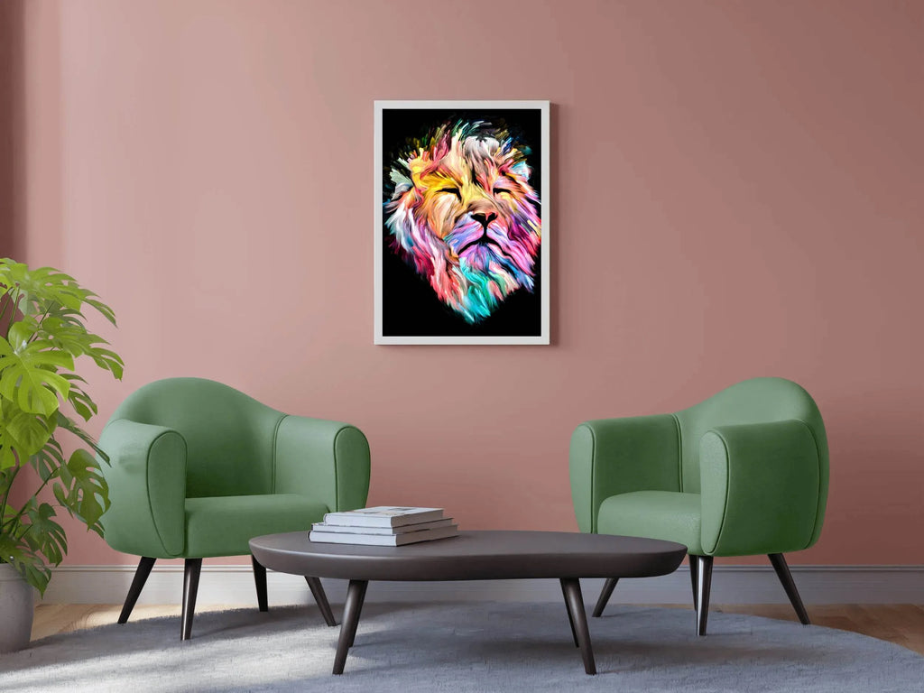Multicolor Lion Face Illustration Wall Art - beink online art store