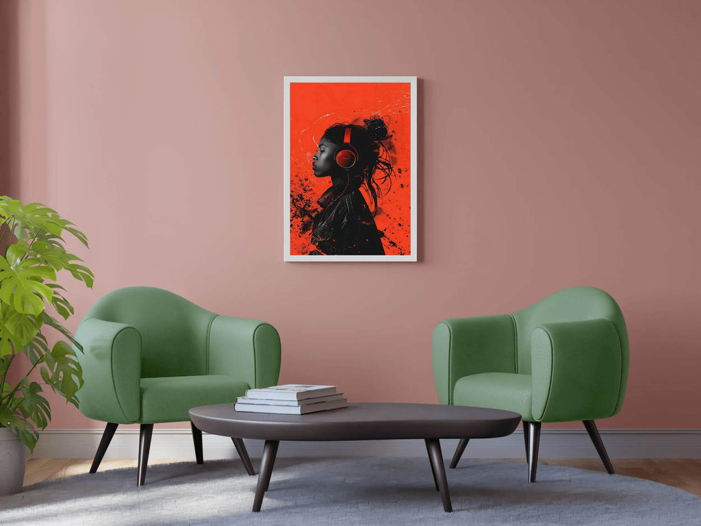 A Girl Listening To Music With Headphones Wall Art - beink online art store