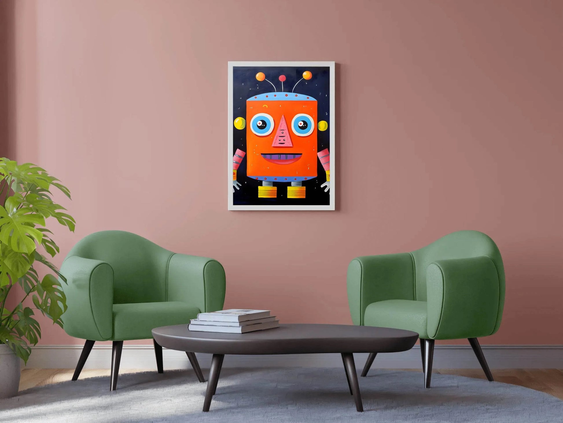Paper Drawing of Red Smiling Robot - beink online art store