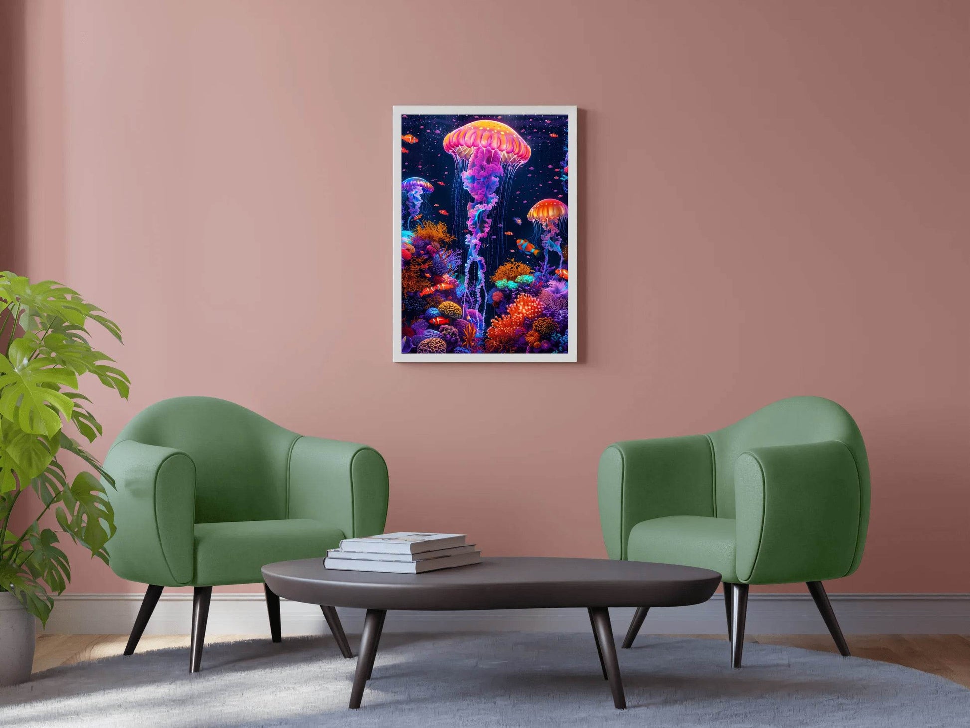 Neon Jellyfish Fantasy Underwater Wall Art - beink online art store