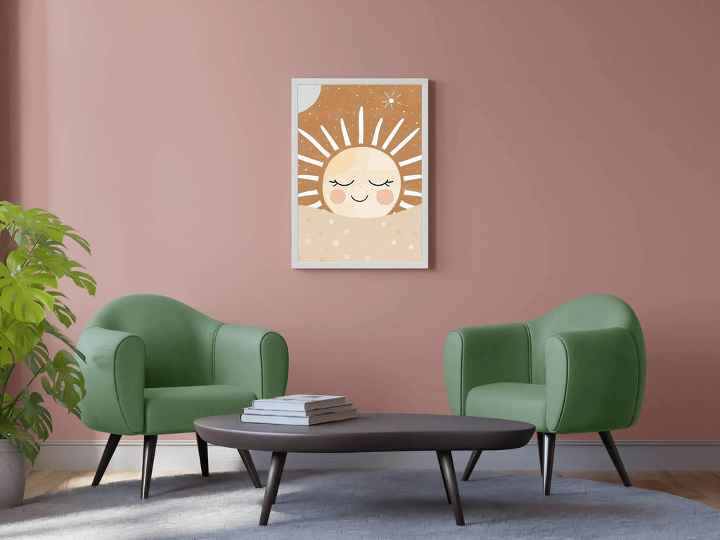 Smiling Face of Sleeping Cartoon Sun - beink online art store