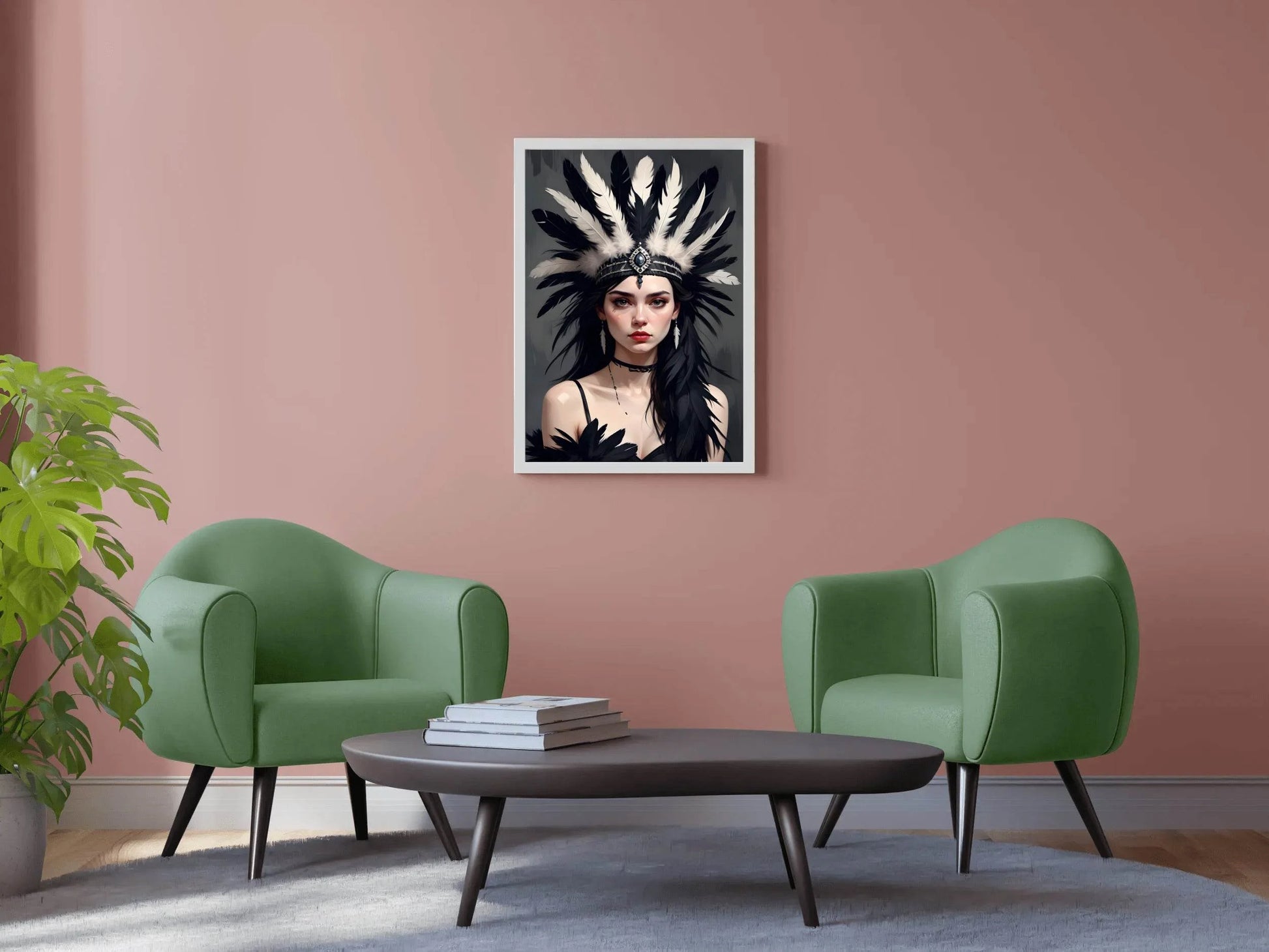 Women with Black and White feathers Hat Wall Art - beink online art store