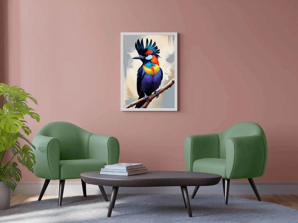 Painting of Beautiful Tropical Bird Sitting on Branch Wall Art - beink online art store