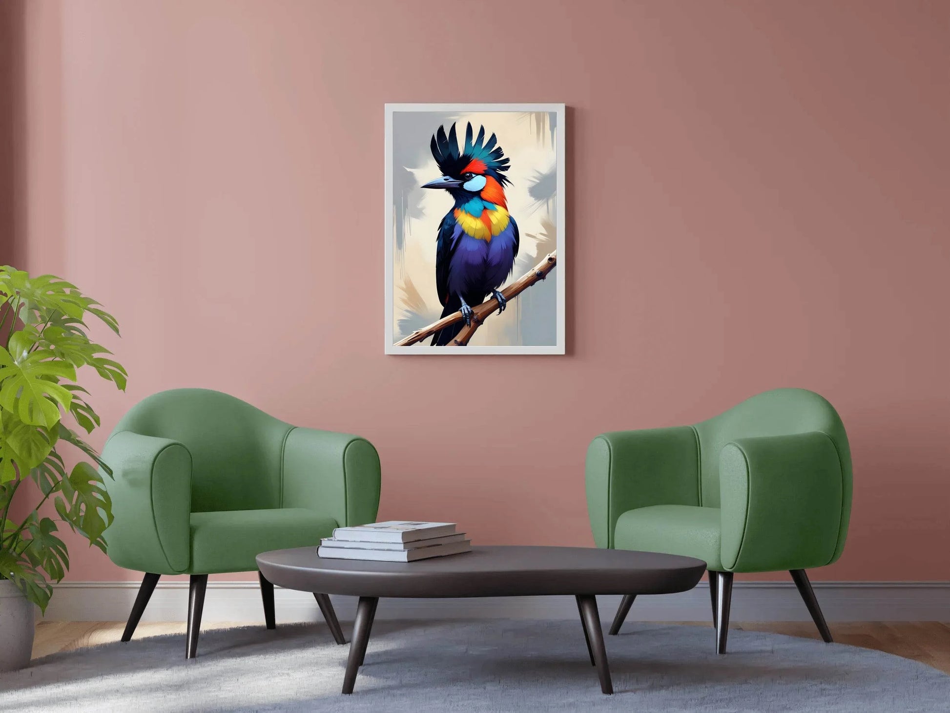 Painting of Beautiful Tropical Bird Sitting on Branch Wall Art - beink online art store