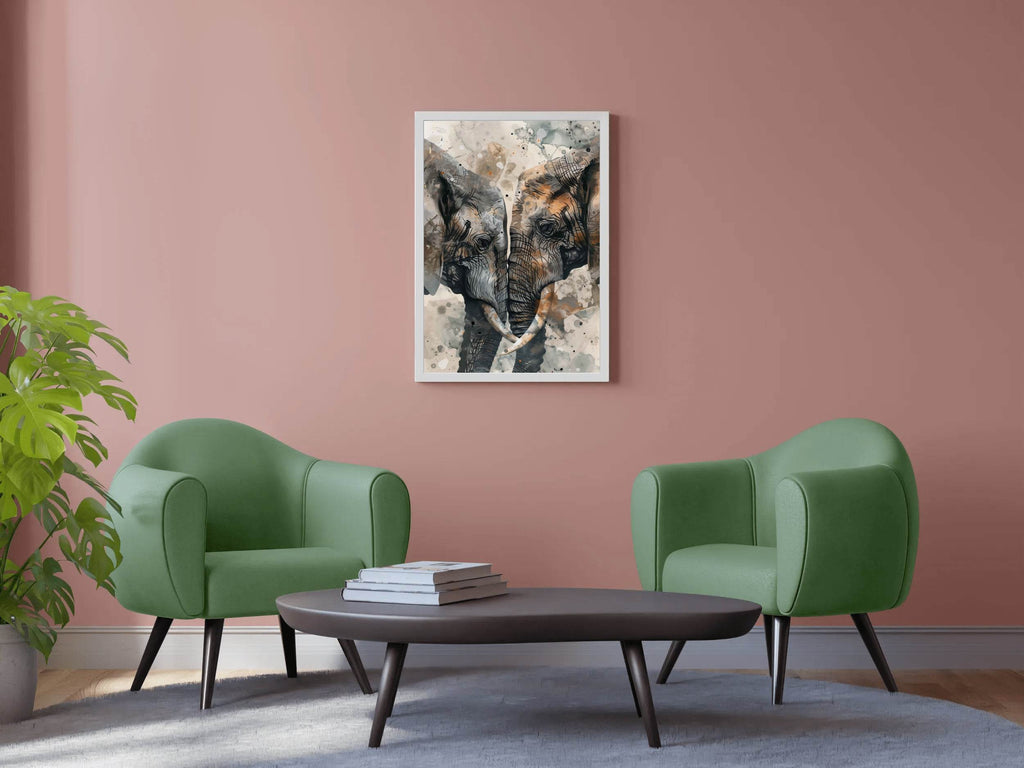 Watercolor Pair of Elephant Animal Wall Art - beink online art store