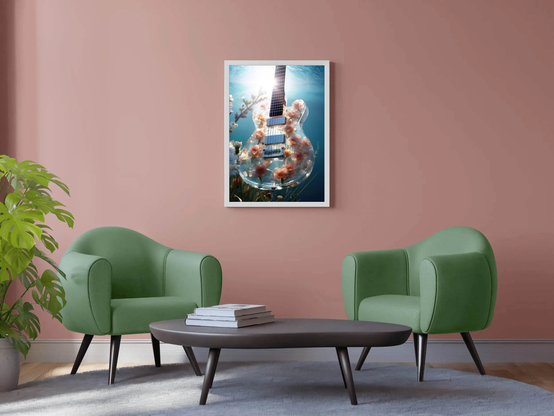 Glass Guitar With Flower Design Wall Art - beink online art store