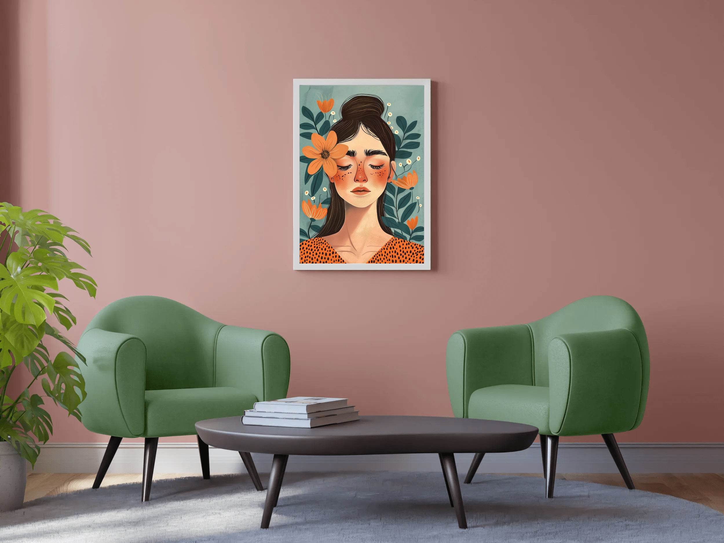 Women Eyesclosed Surrounded by Flowers Stunning ArtWork - beink online art store