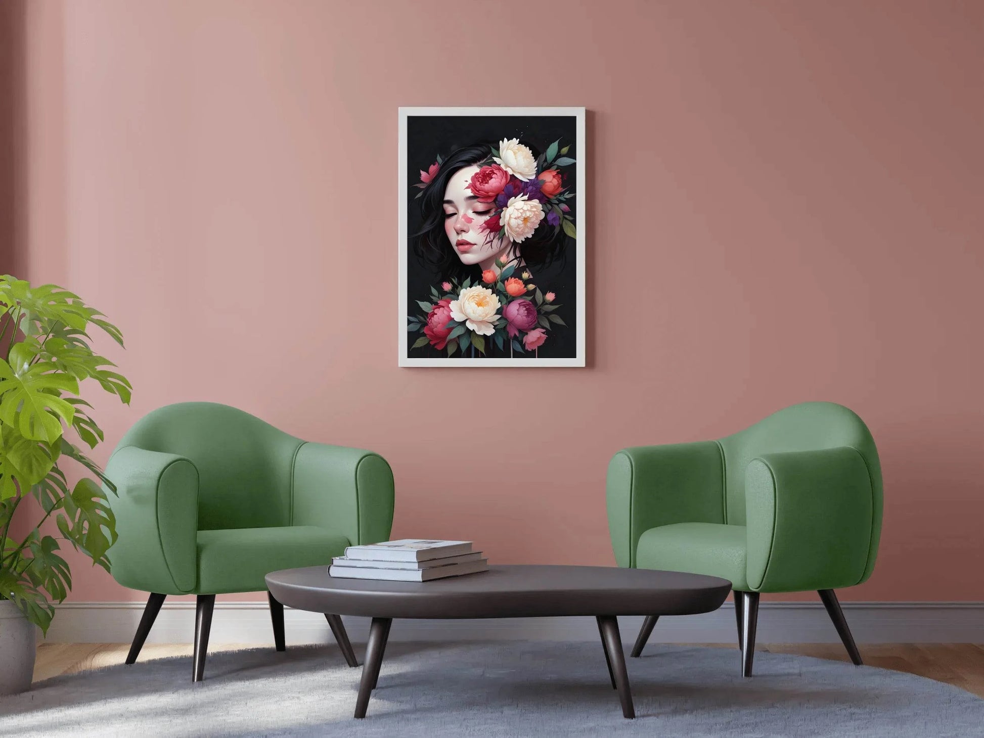 Kawaii Girl with Flowers Asian Style Anime Wall Art - beink online art store