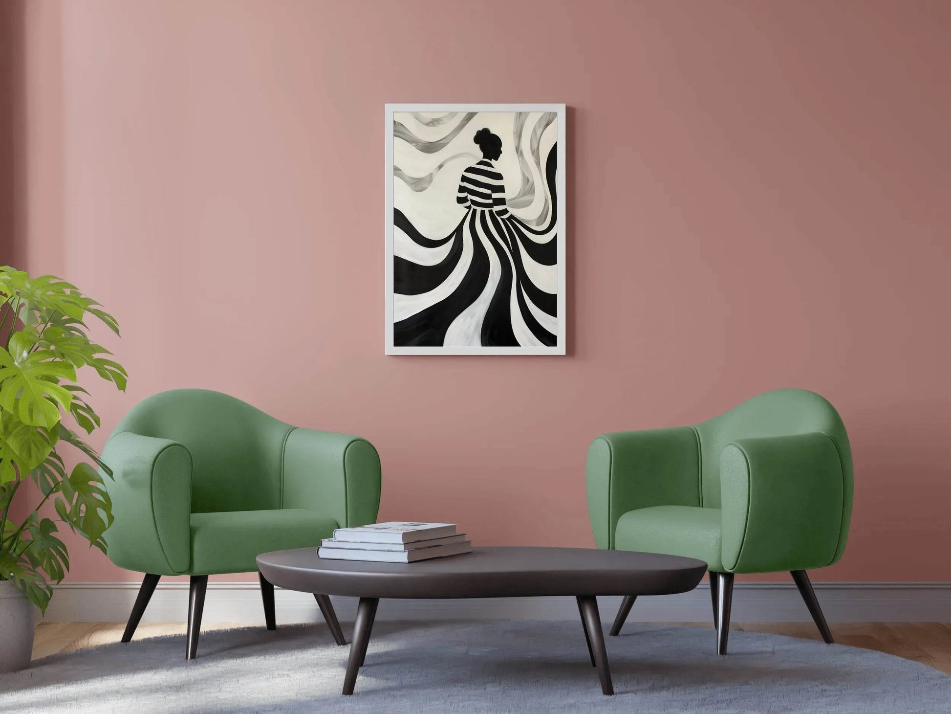 Swirling Silhouette-Black and White stripes Modern Art - beink online art store