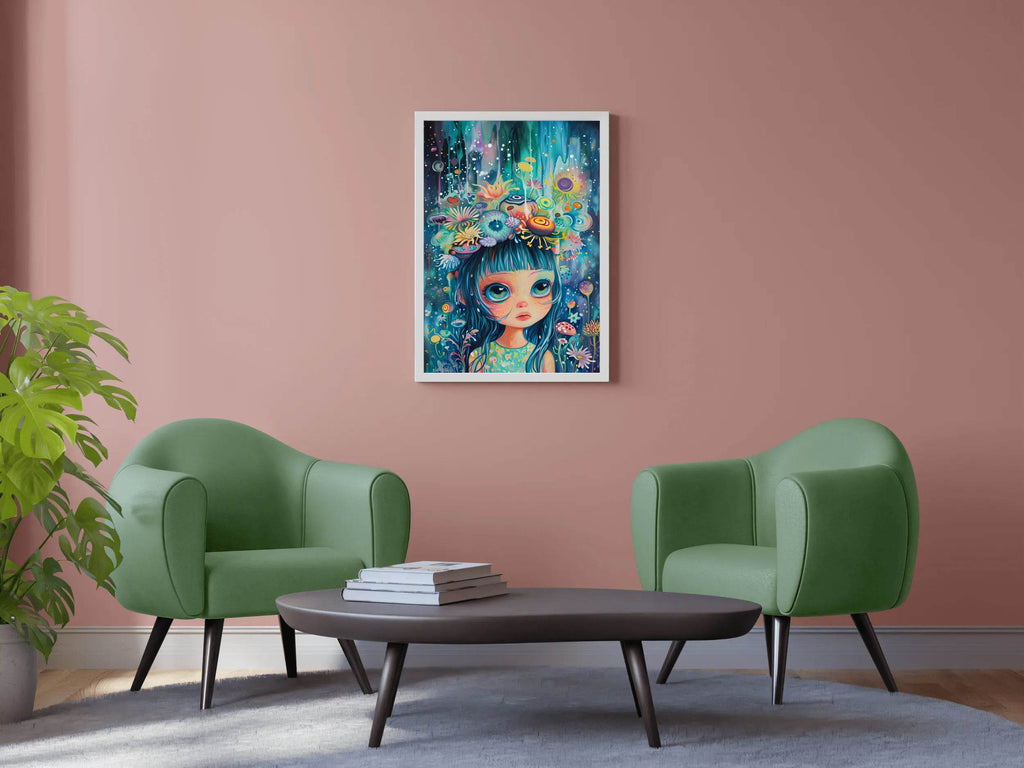 Anime girl with blue hair Wall Art - beink online art store