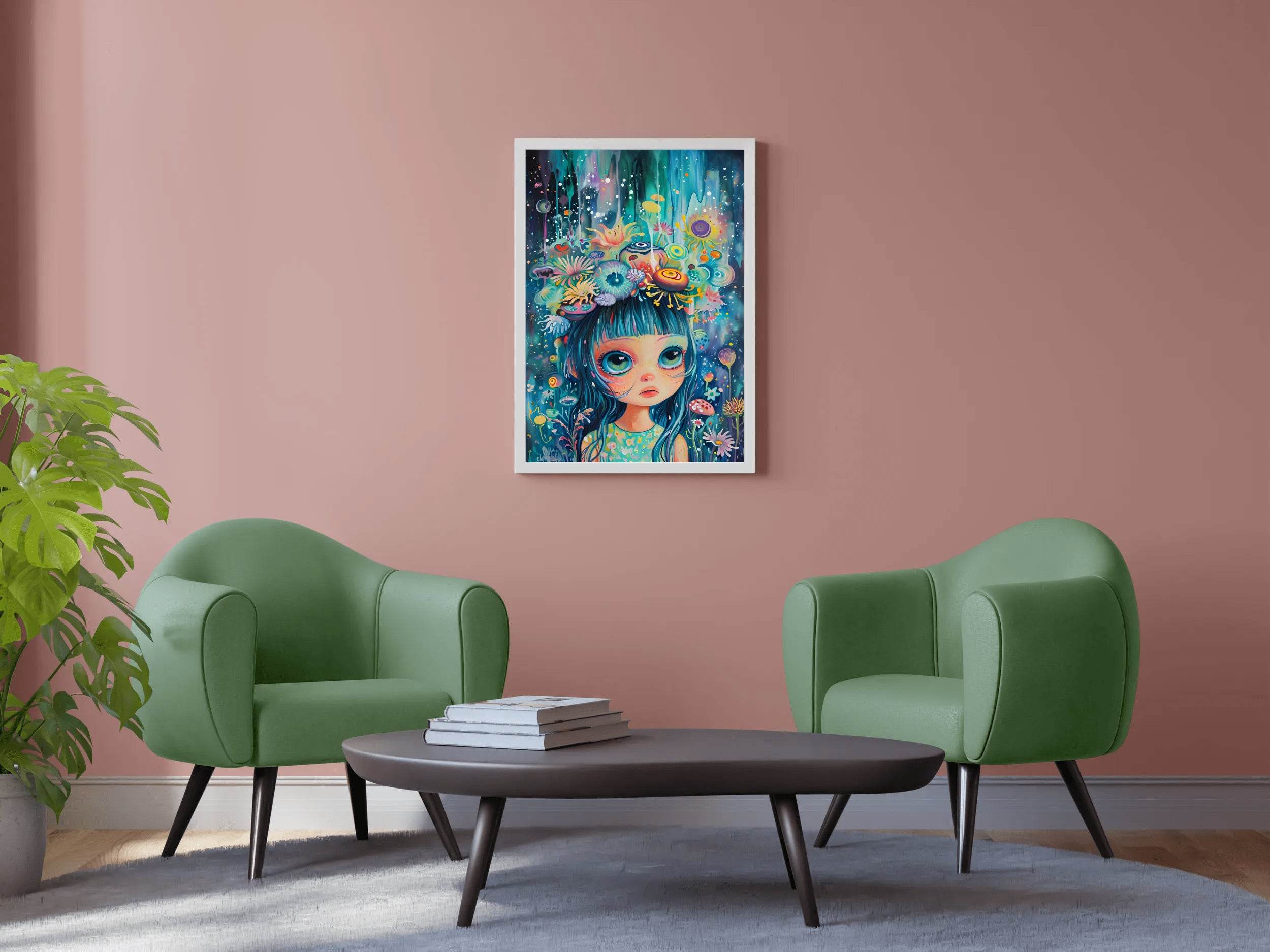 Anime girl with blue hair Wall Art - beink online art store