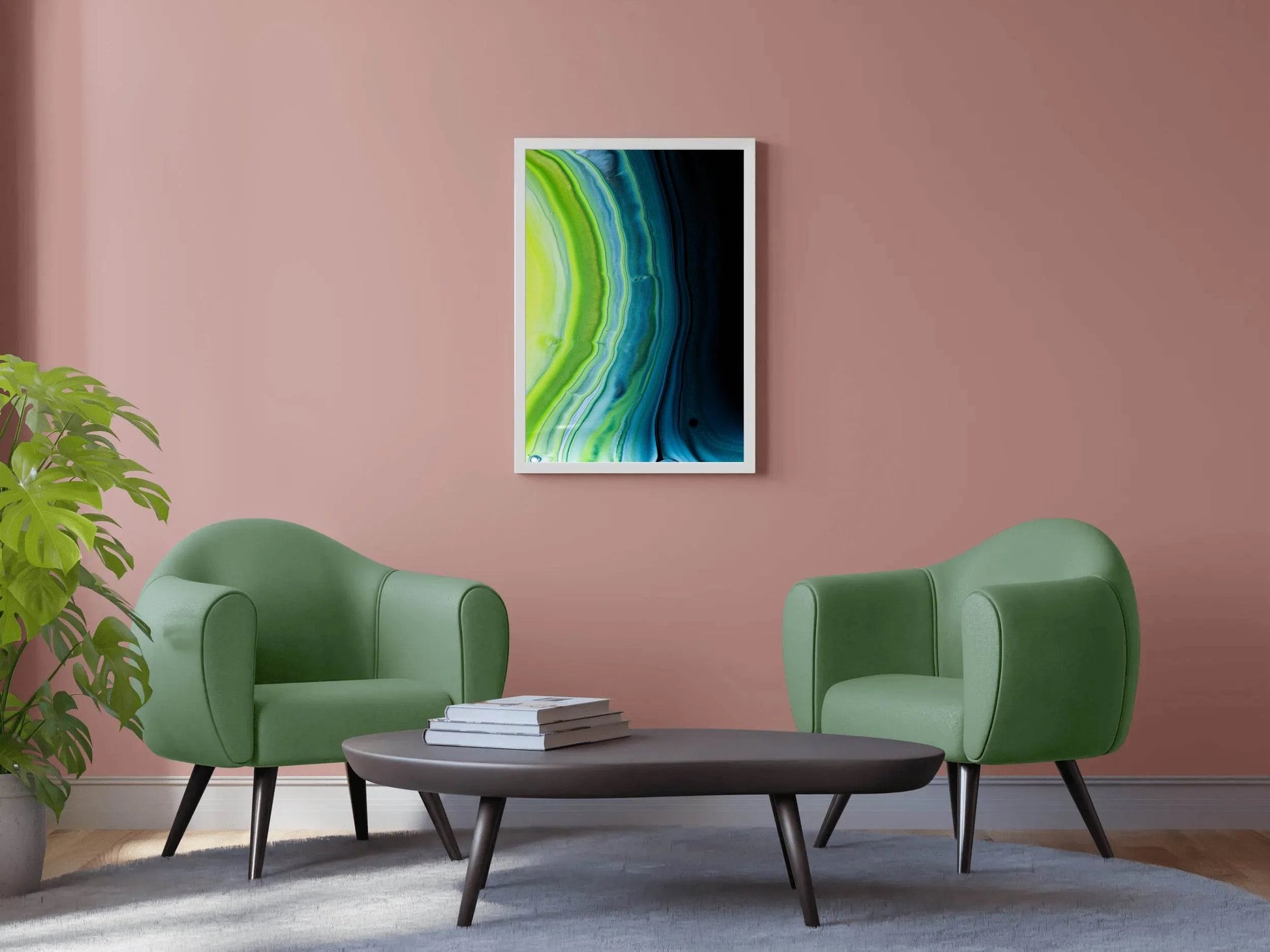 Dark and Green Waves Abstract Wall Art - beink online art store