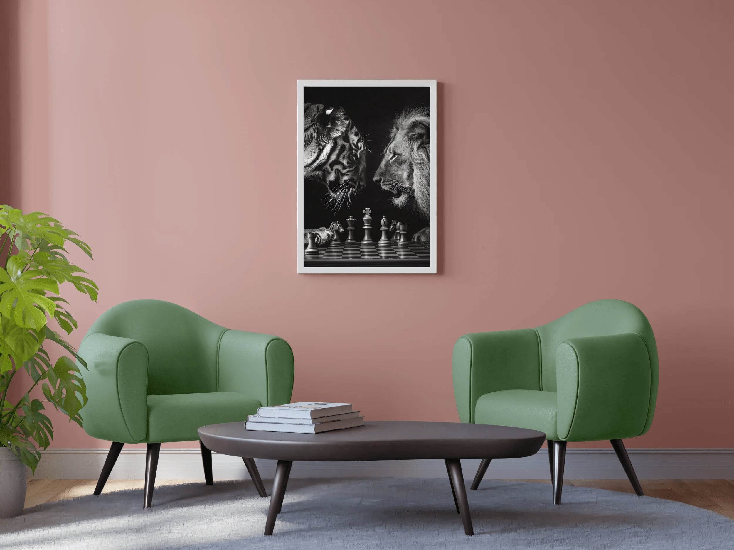 Loin and Tiger on Chess Board Wall Art - beink online art store