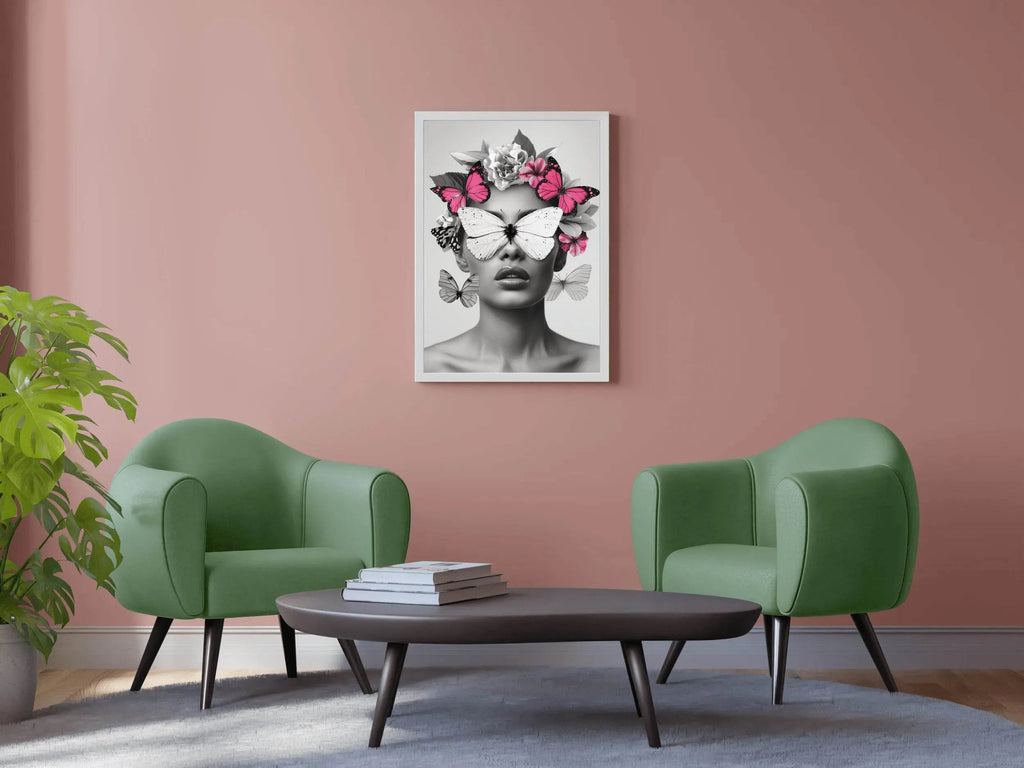 Woman's Face With Butterflies and Flowers - beink online art store