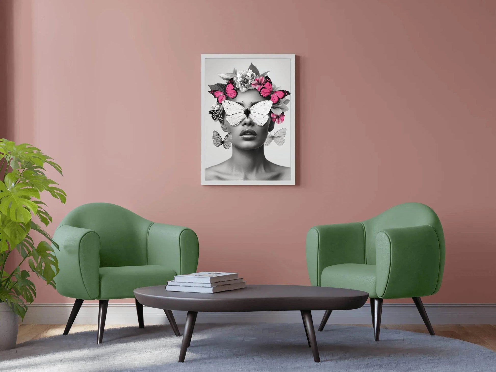Woman's Face With Butterflies and Flowers - beink online art store